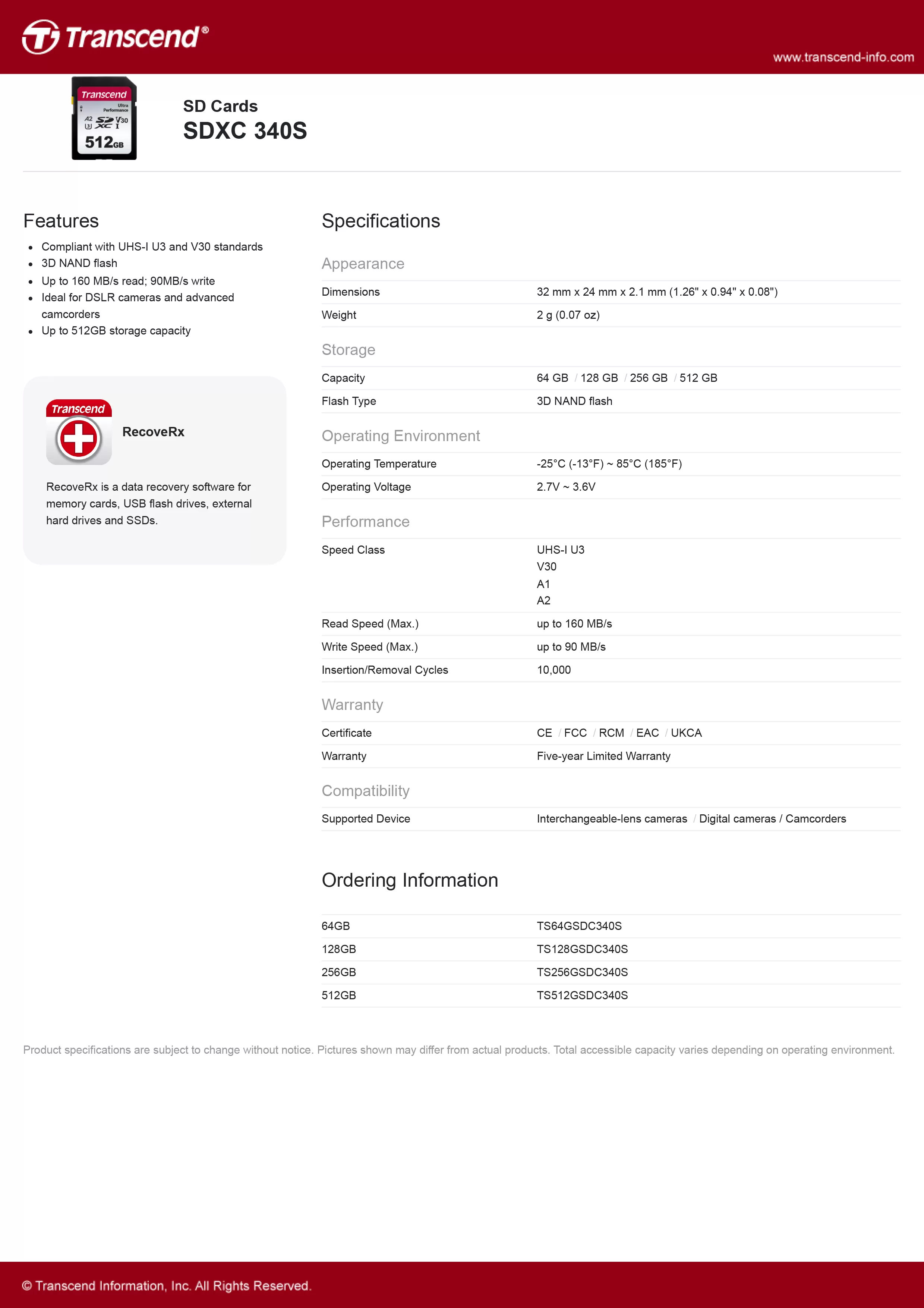 Transcend 創見 SDC340S SD記憶卡