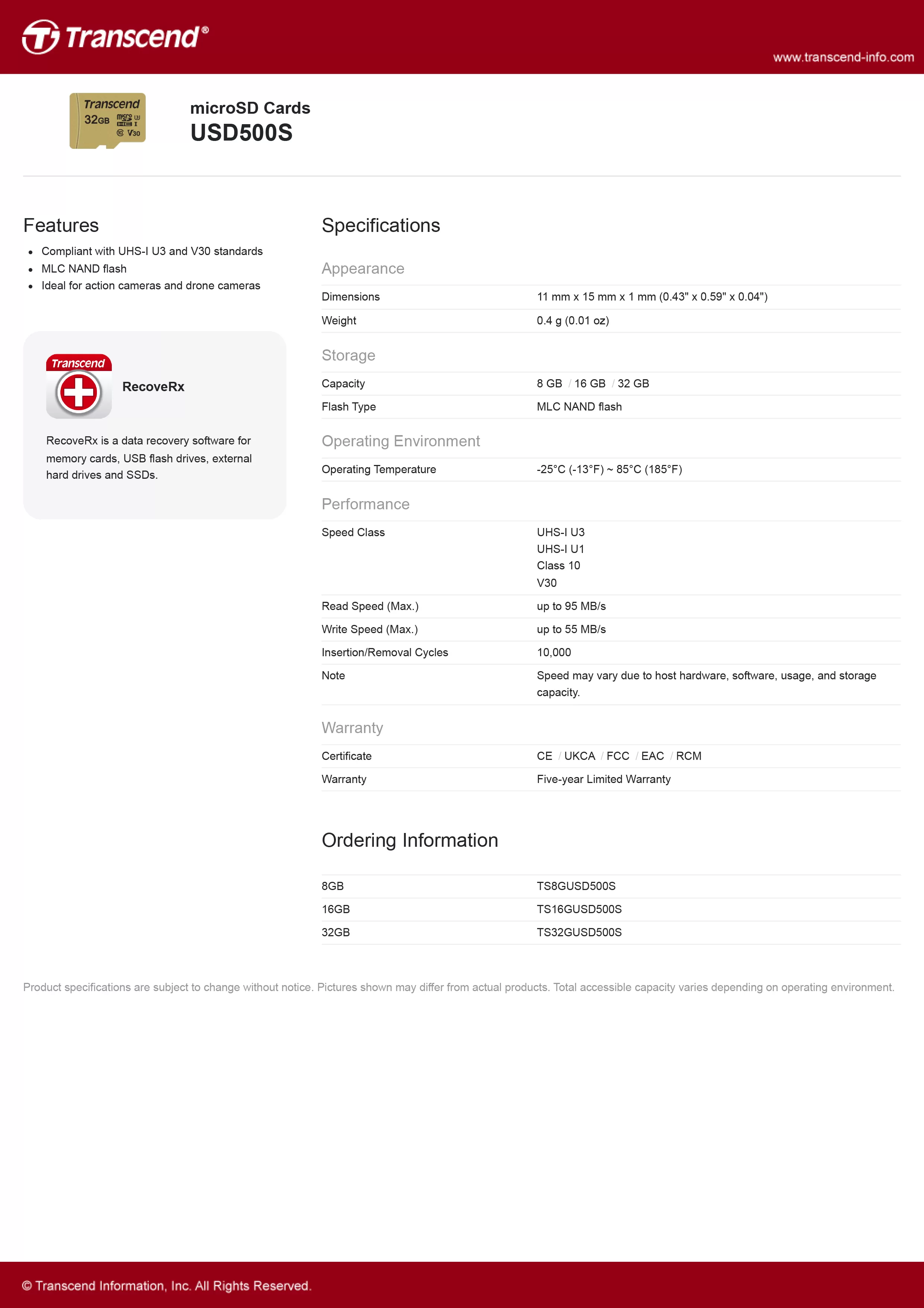 Transcend 創見 USD500S microSD記憶卡