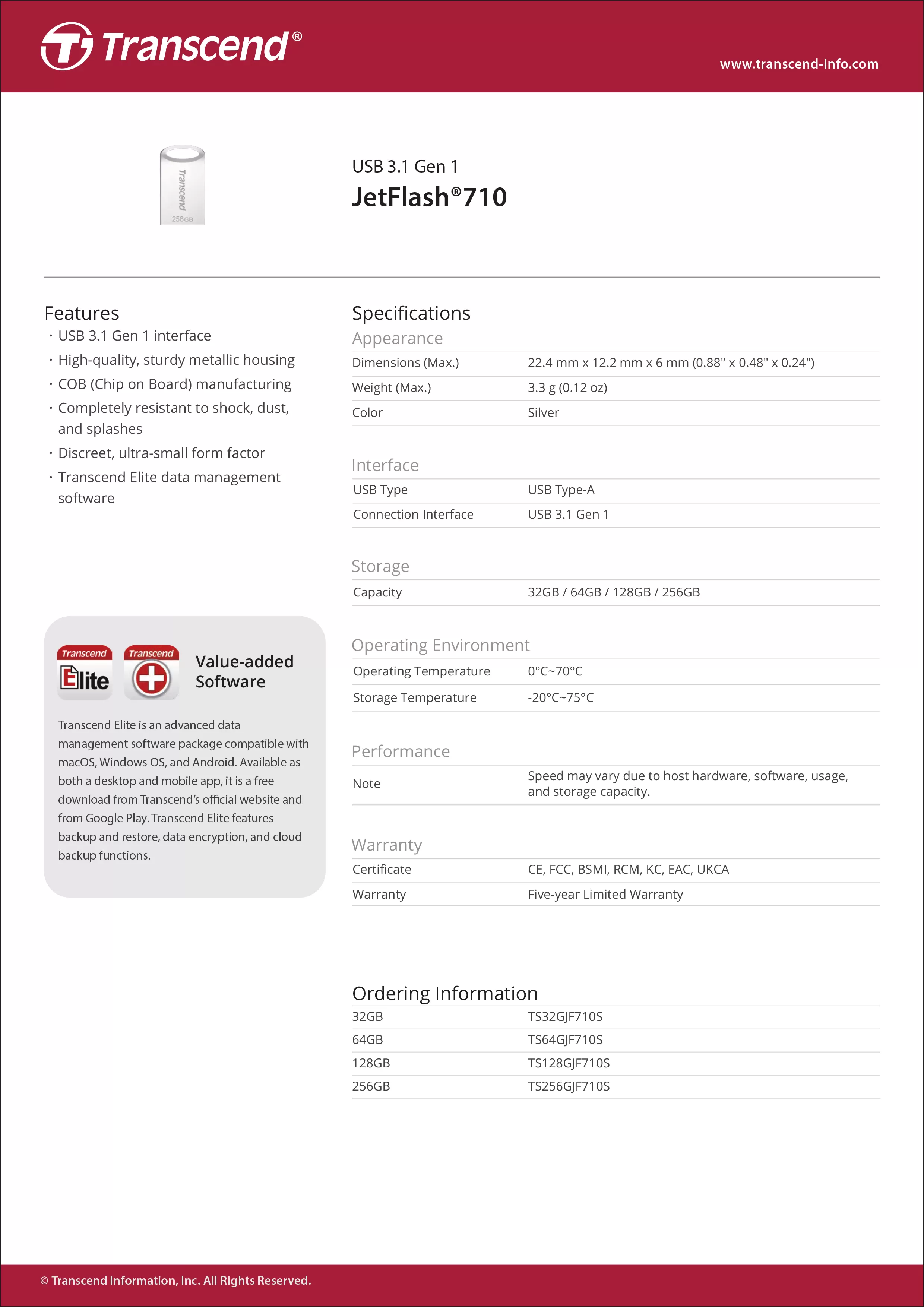 Transcend 創見 JetFlash 710 隨身碟