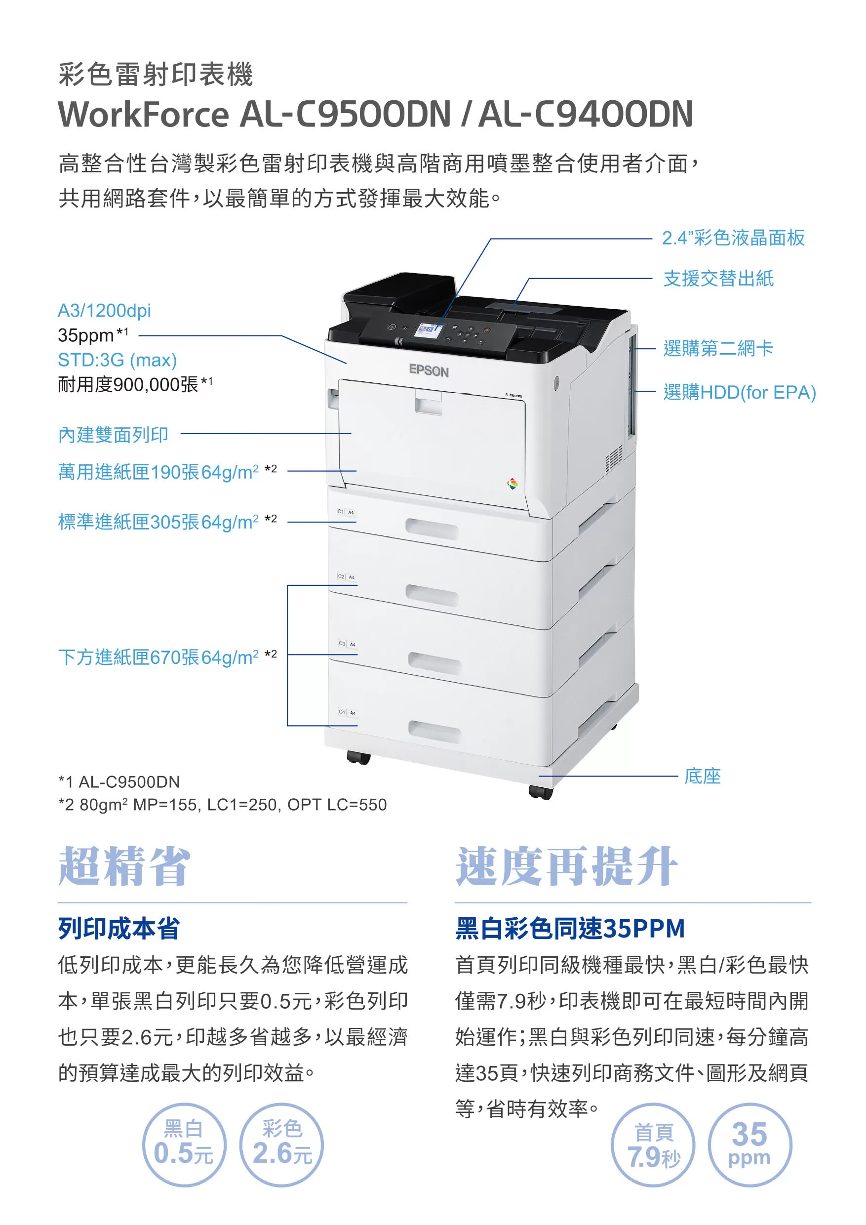 Epson 愛普生 AL-C9400DN 高整合性台灣製彩色雷射印表機