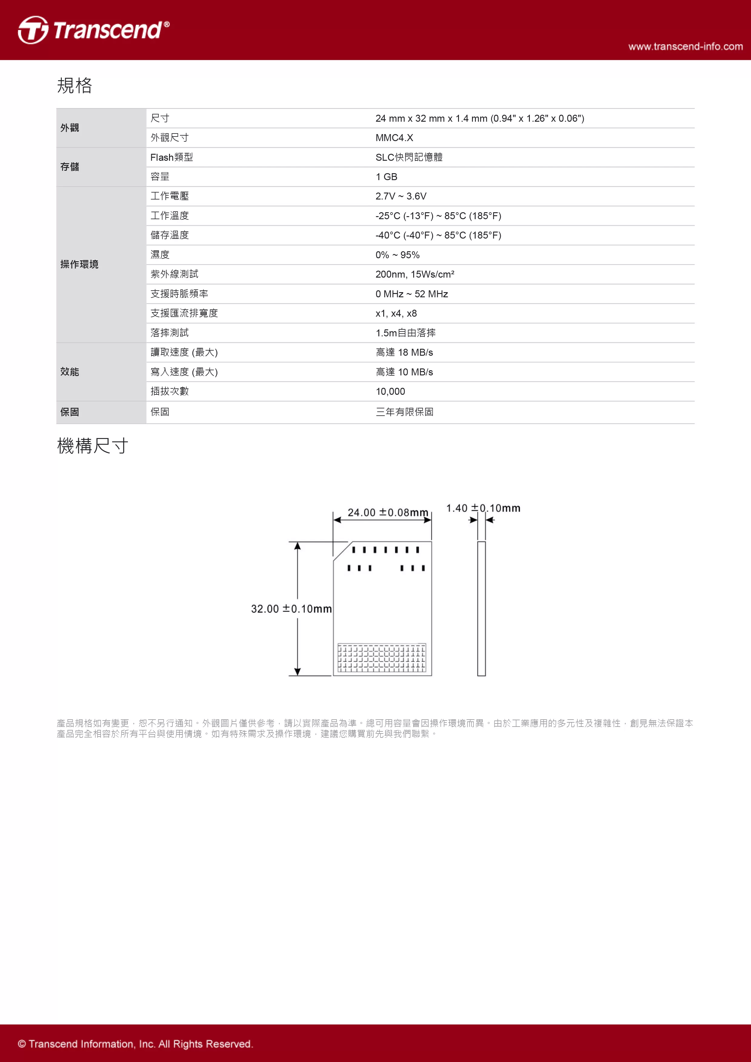 Transcend 創見 MMC4 MMC記憶卡