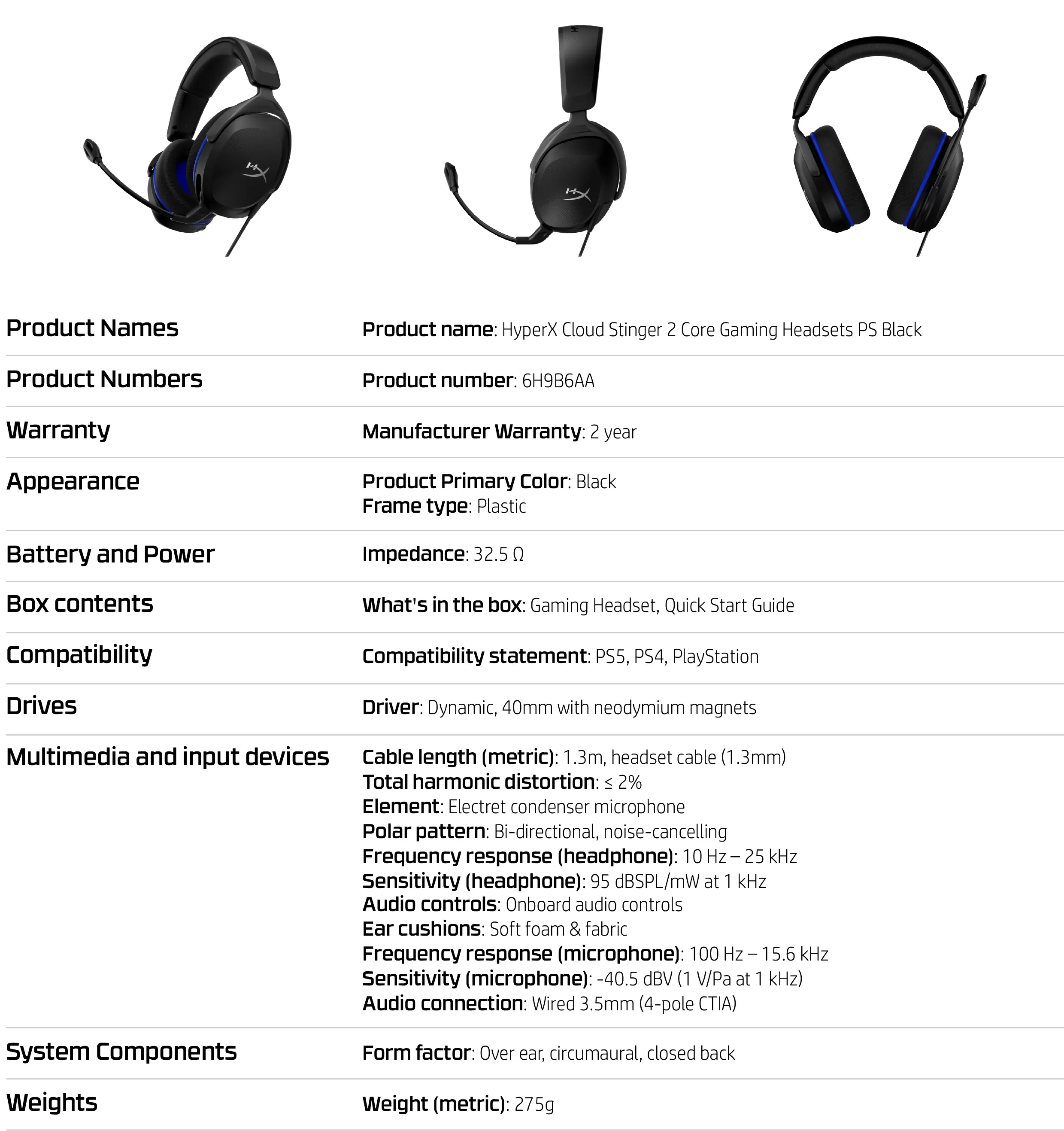 HyperX Cloud Stinger 2 Core – PS適用電競耳機（黑）
