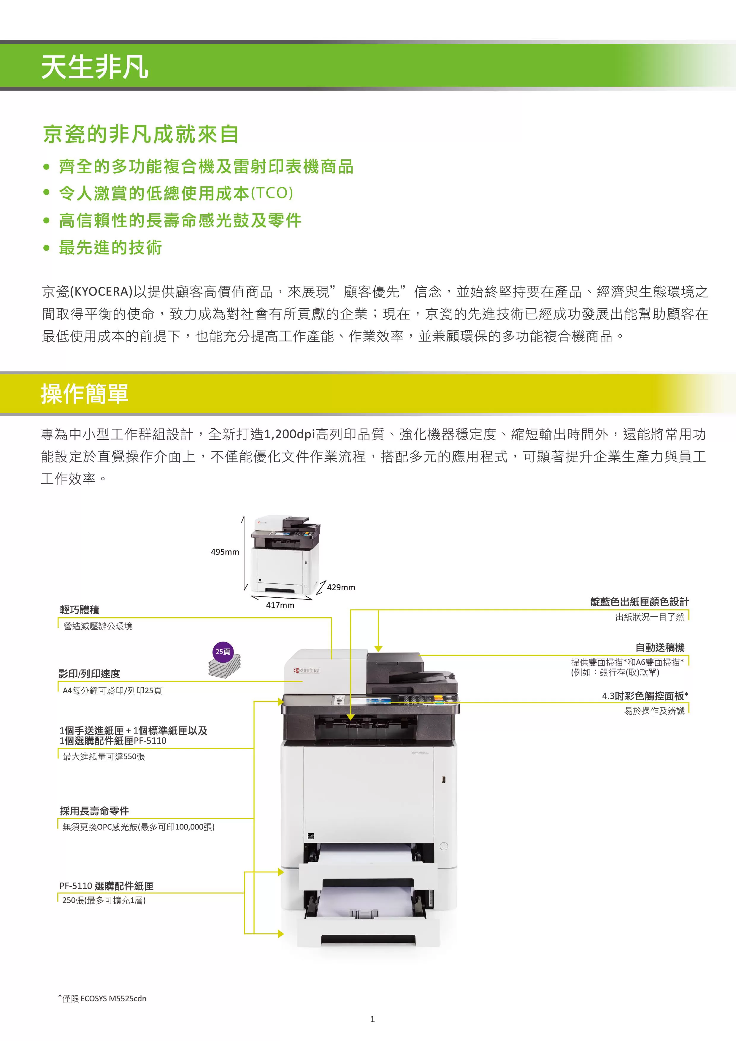 Kyocera 京瓷 ECOSYS M5525cdn 彩色多功能複合機