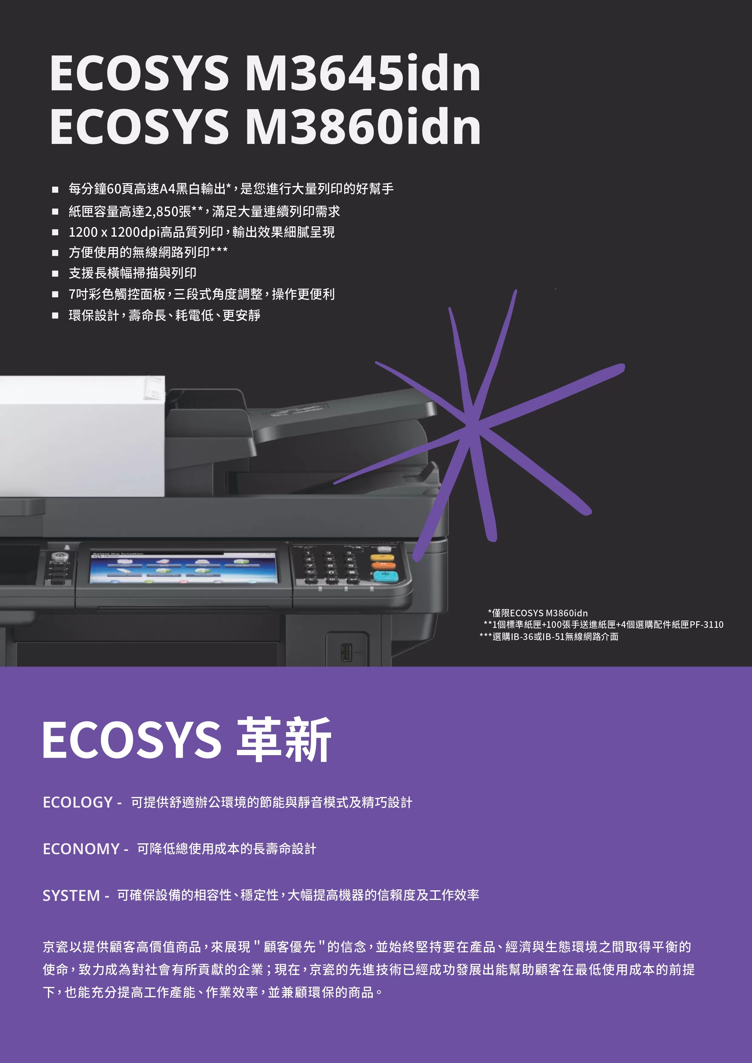 Kyocera 京瓷 ECOSYS M3645idn 黑白多功能複合機