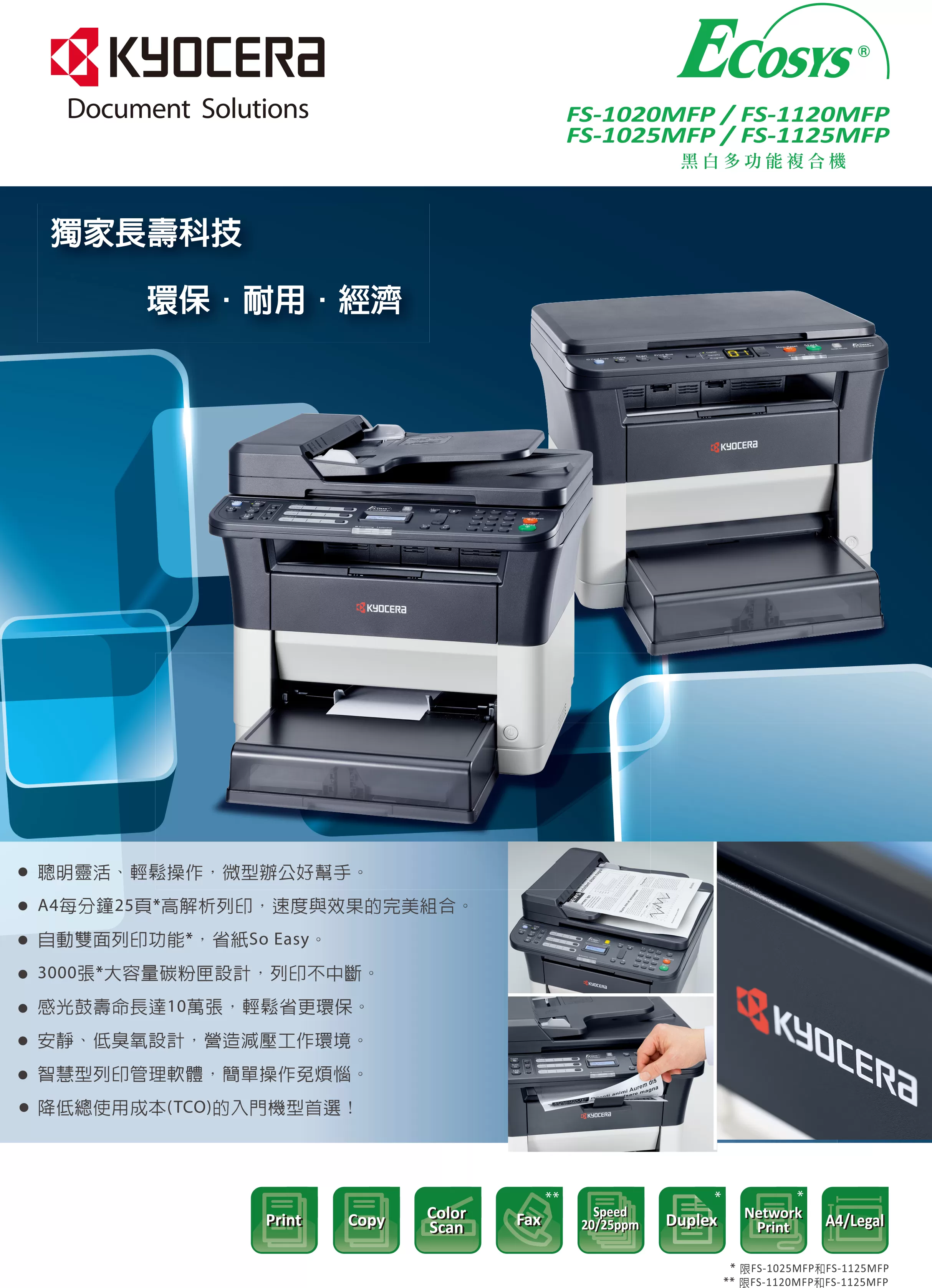 Kyocera 京瓷 ECOSYS FS-1125MFP 黑白多功能複合機