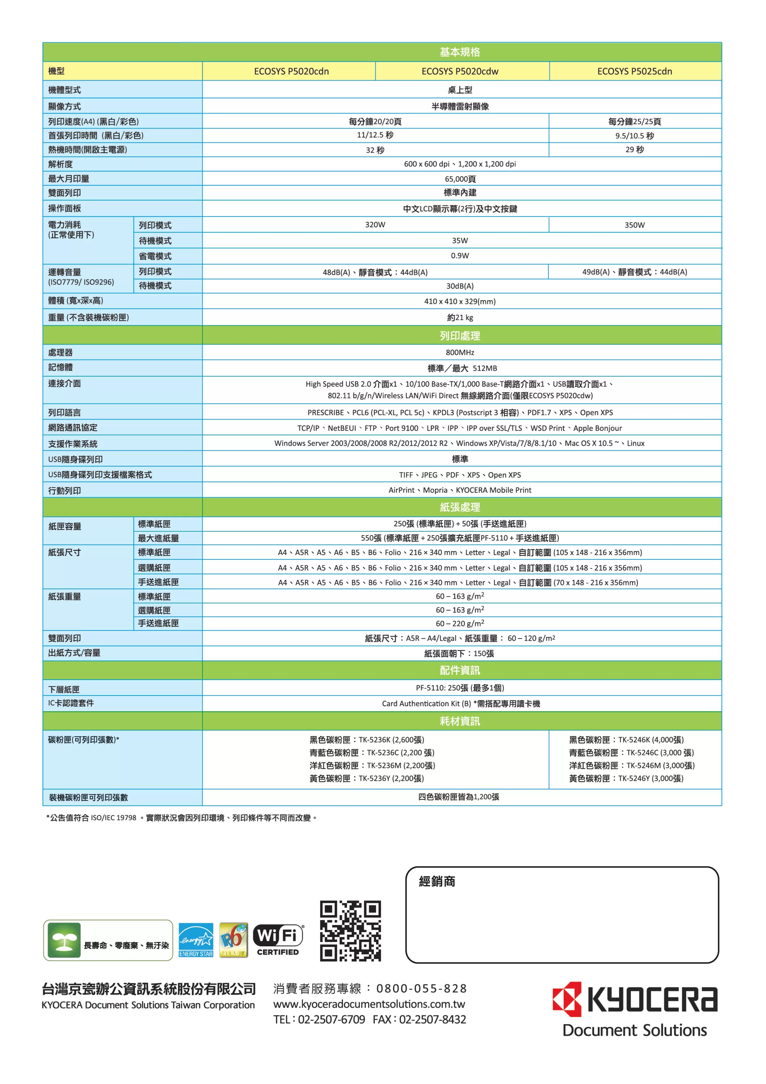 Kyocera 京瓷 ECOSYS P5020cdn 彩色雷射印表機