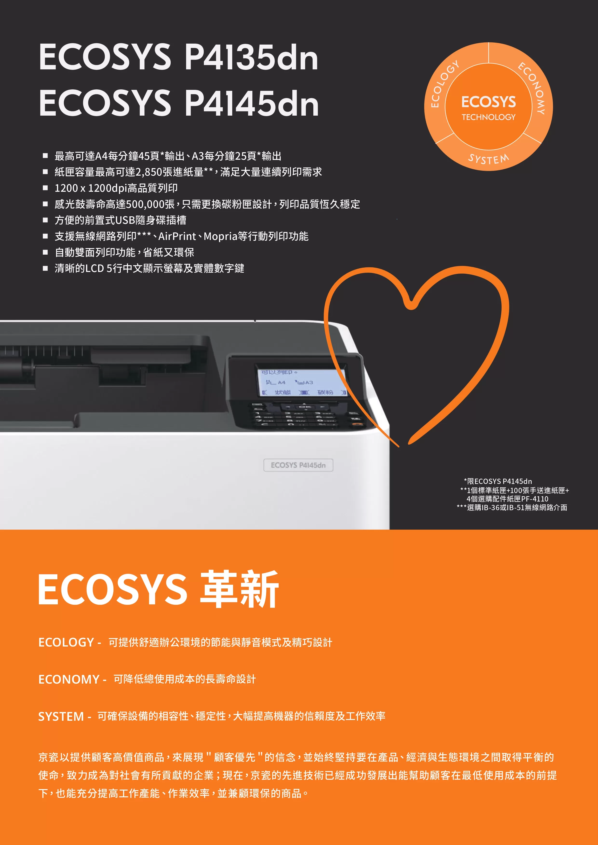 Kyocera 京瓷 ECOSYS P4145dn 黑白雷射印表機