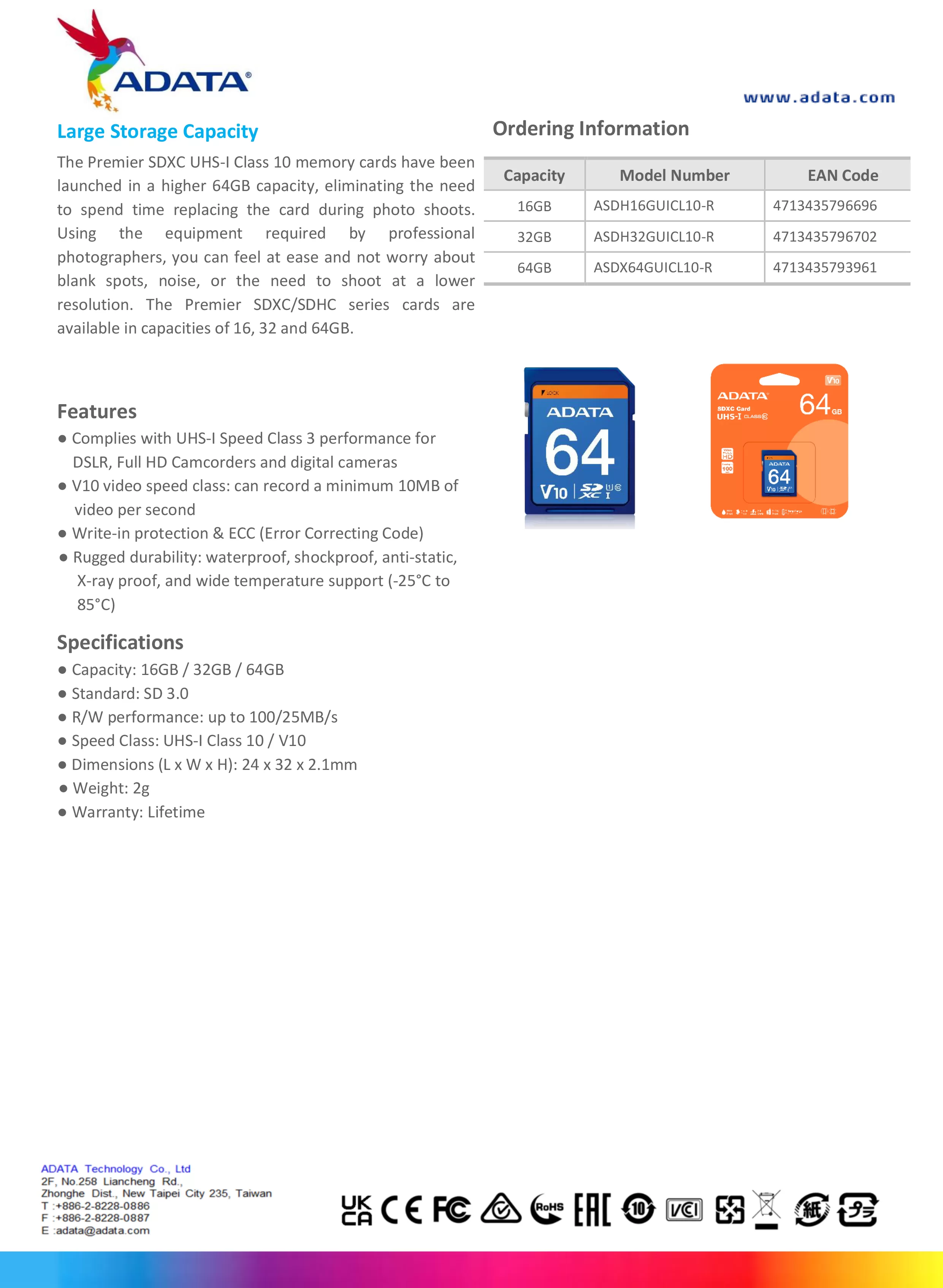 ADATA 威剛 Premier SDXC/SDHC UHS-I Class10