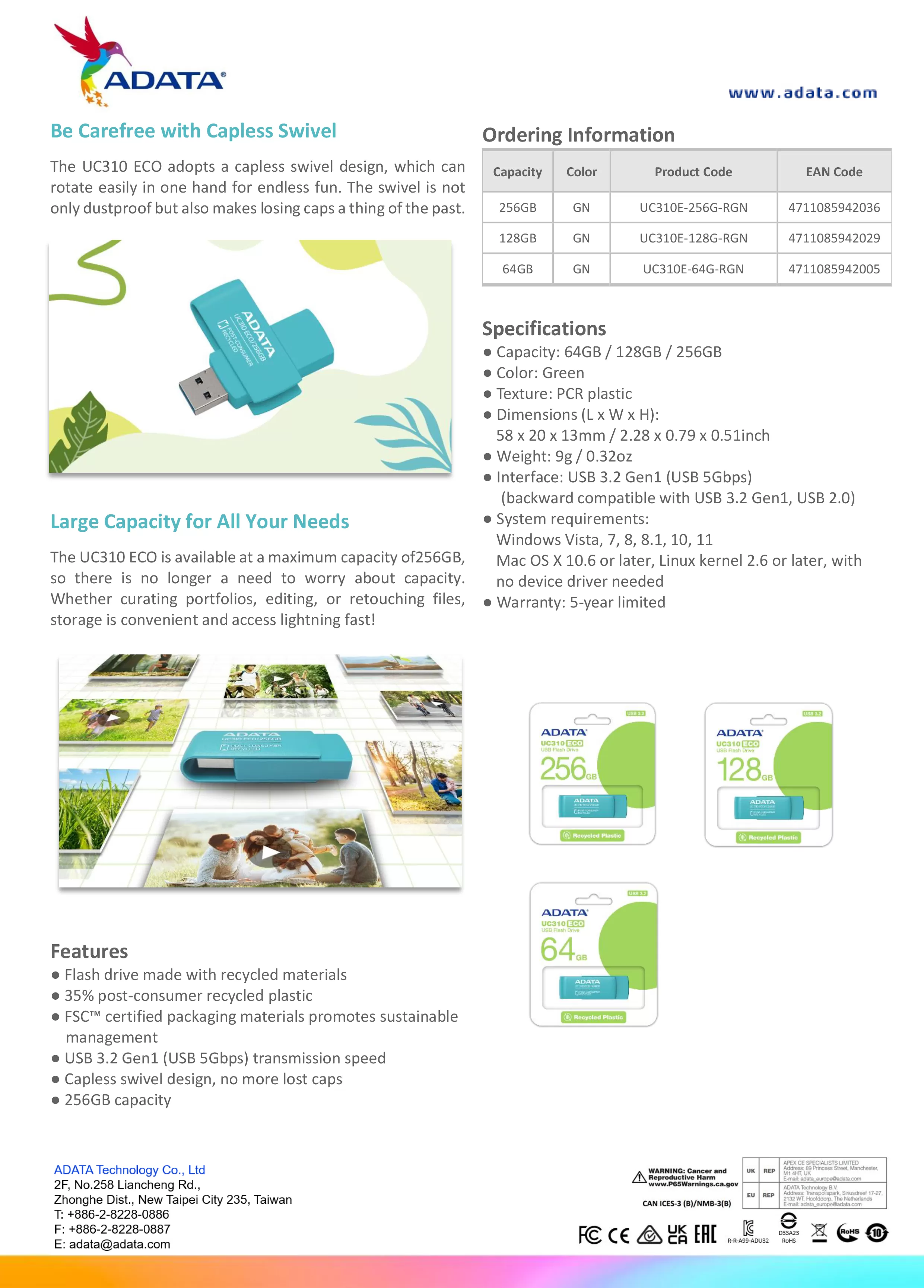 ADATA 威剛 UC310 ECO USB 隨身碟