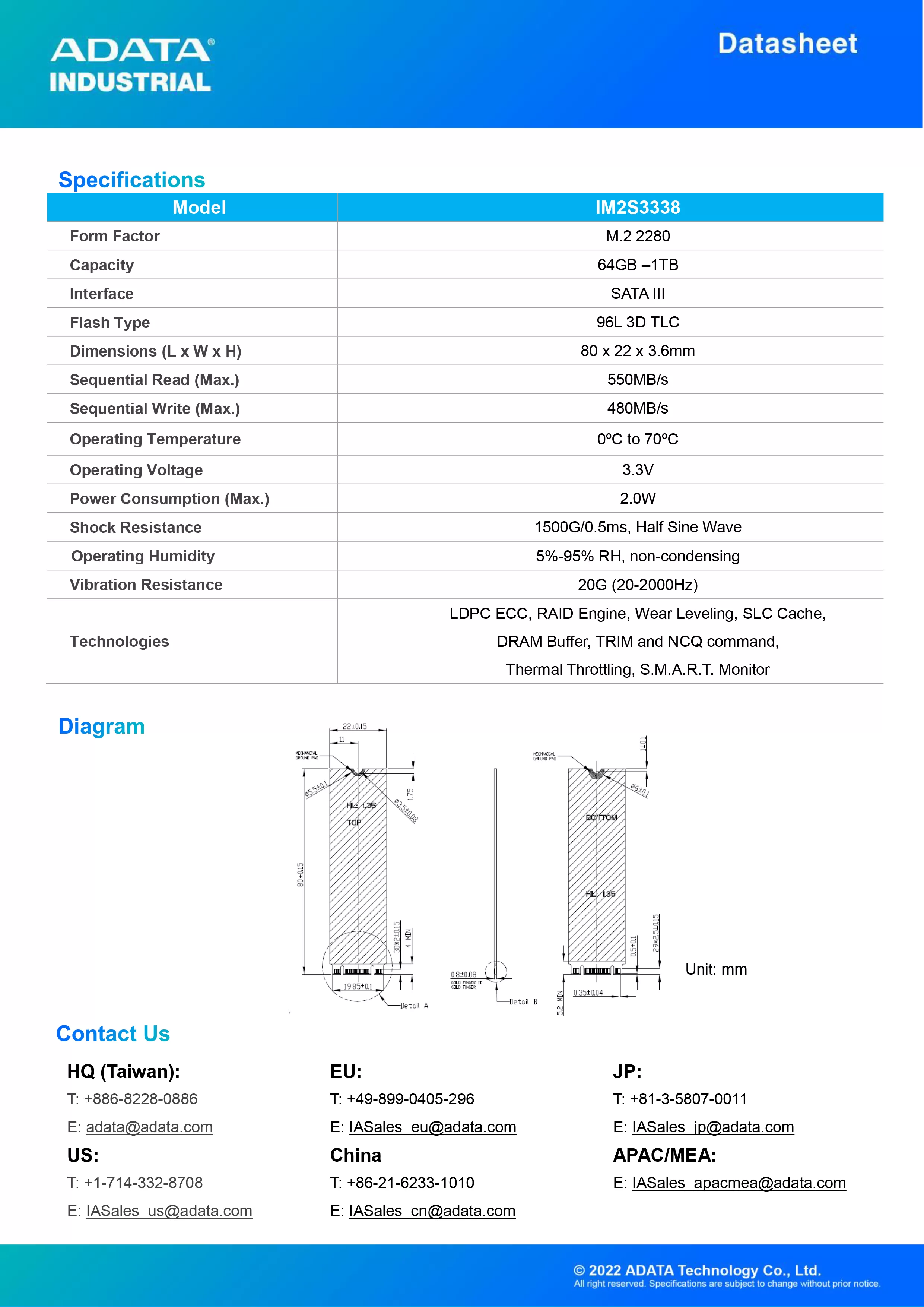 ADATA 威剛 IM2S3338 工業級 SATA SSD