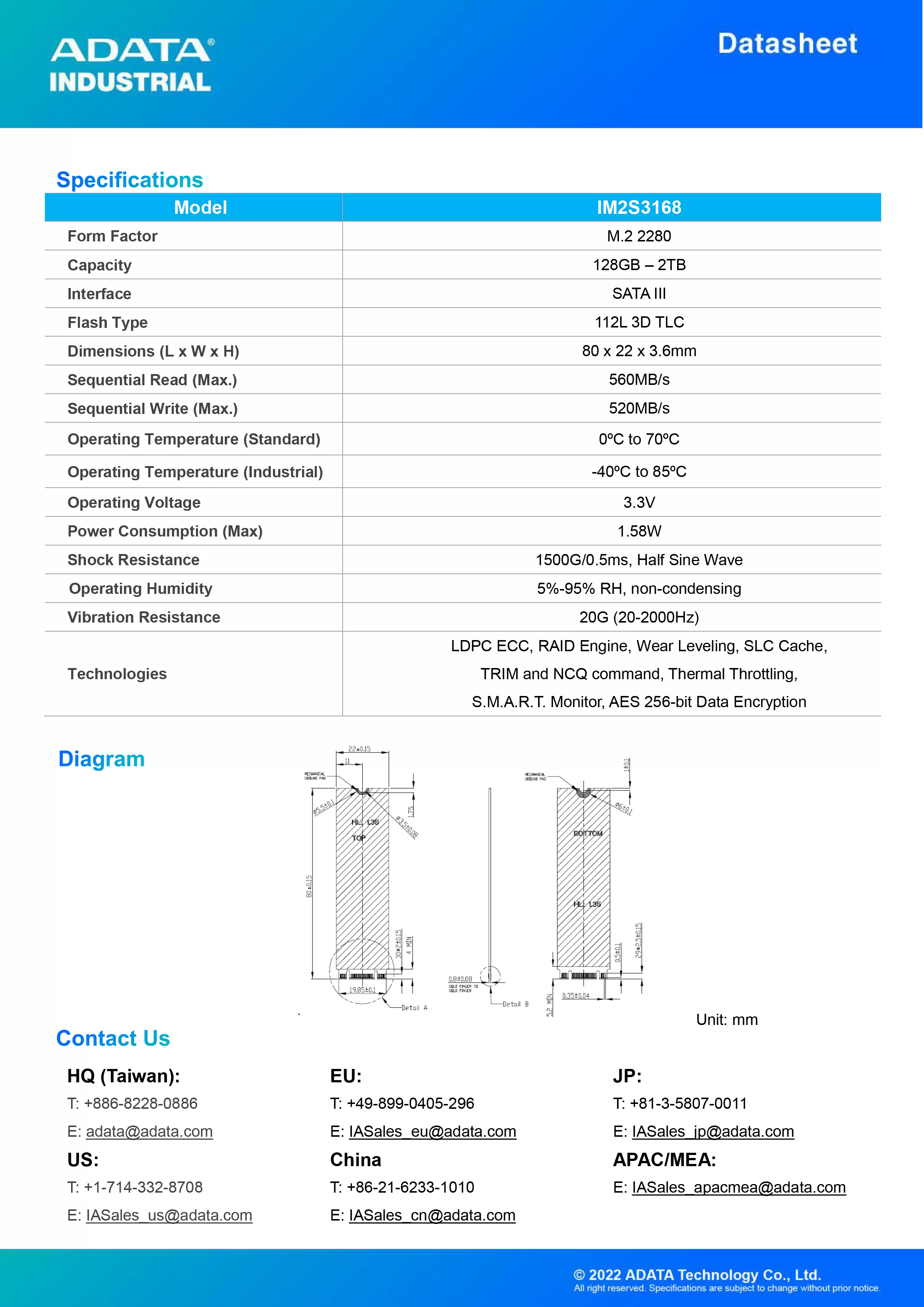 ADATA 威剛 IM2S3168 工業級 SATA SSD