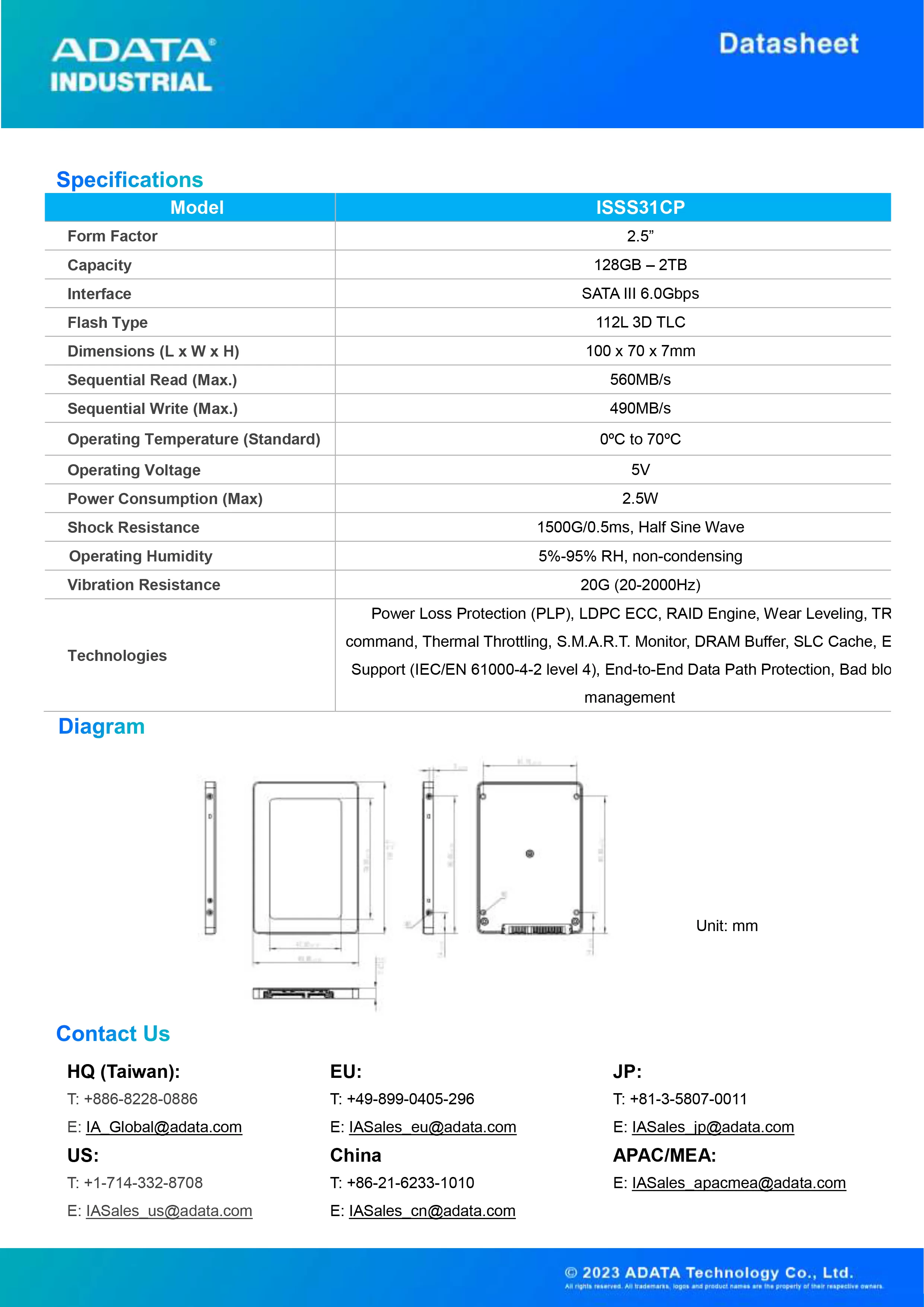 ADATA 威剛 ISSS31CP 工業級 SATA SSD