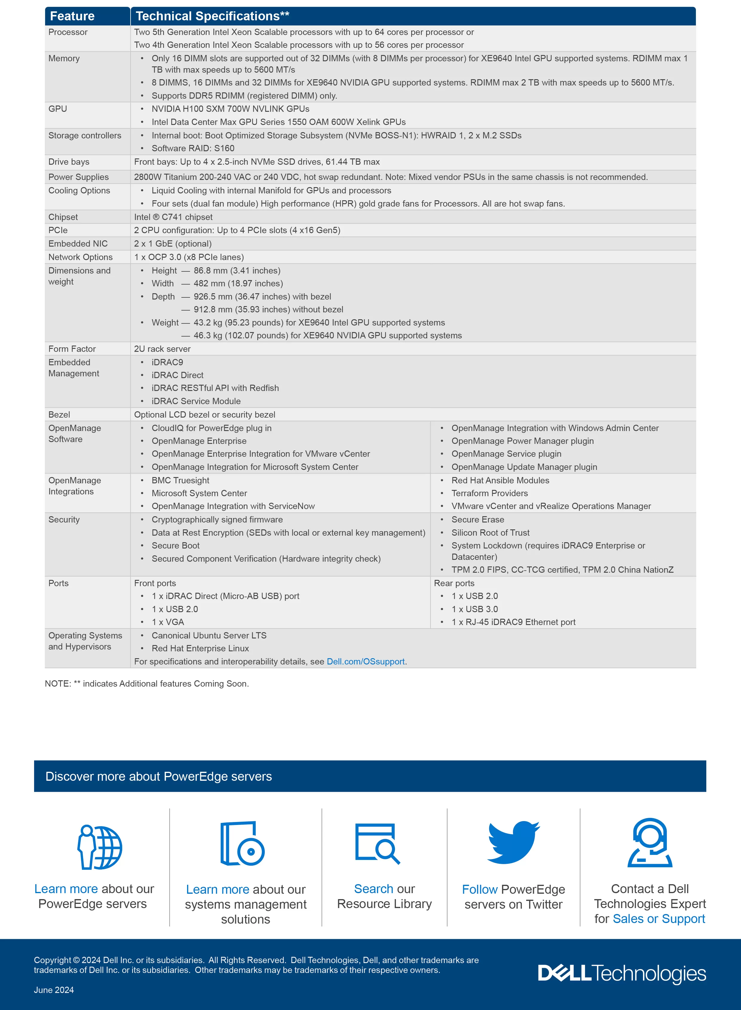 DELL 戴爾 PowerEdge XE9640 機架式伺服器