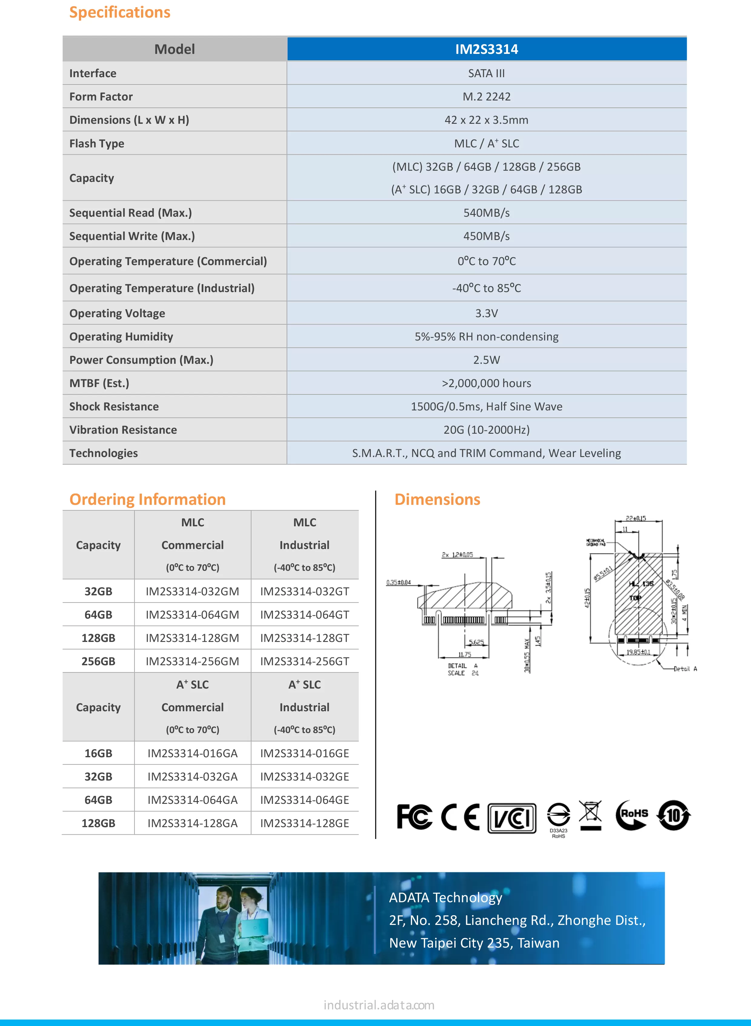 ADATA 威剛 IM2S3314 工業級 SATA SSD