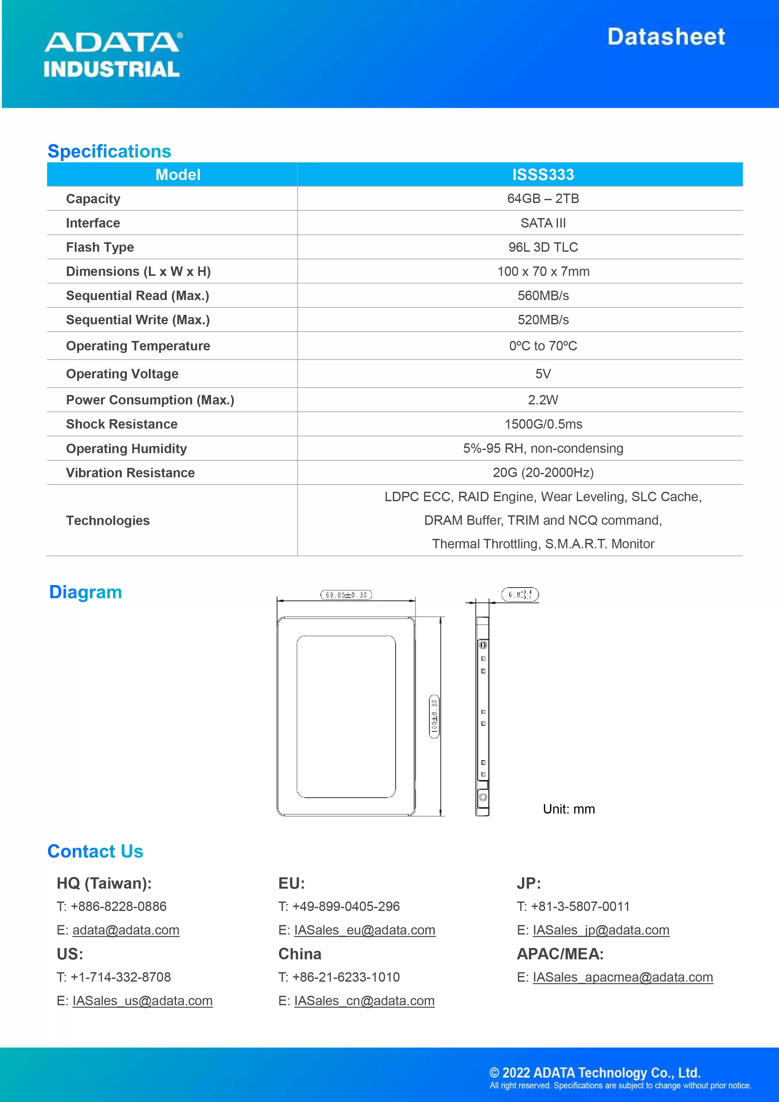 ADATA 威剛 ISSS333 工業級 SATA SSD