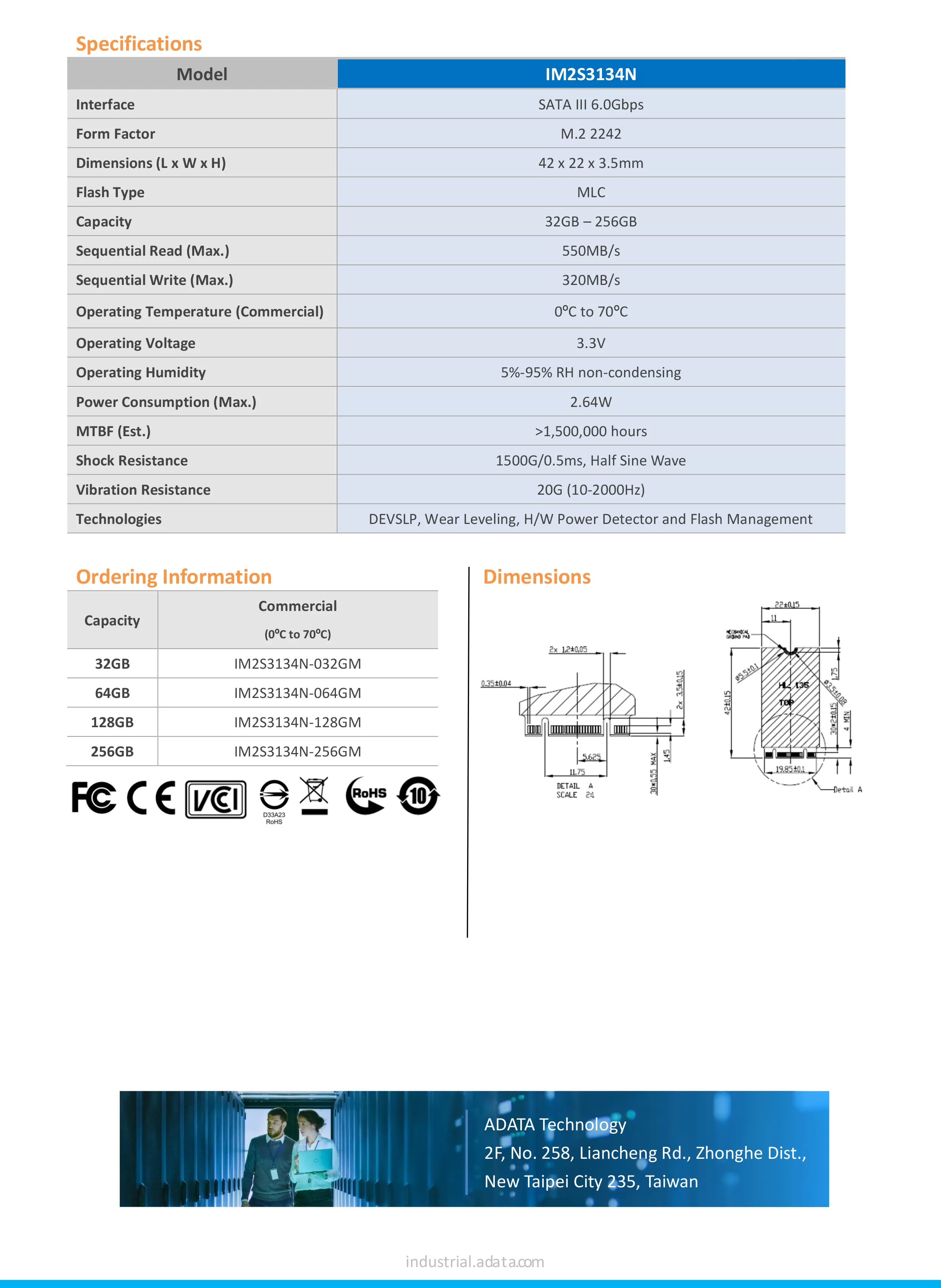 ADATA 威剛 IM2S3134N 工業級 SATA SSD