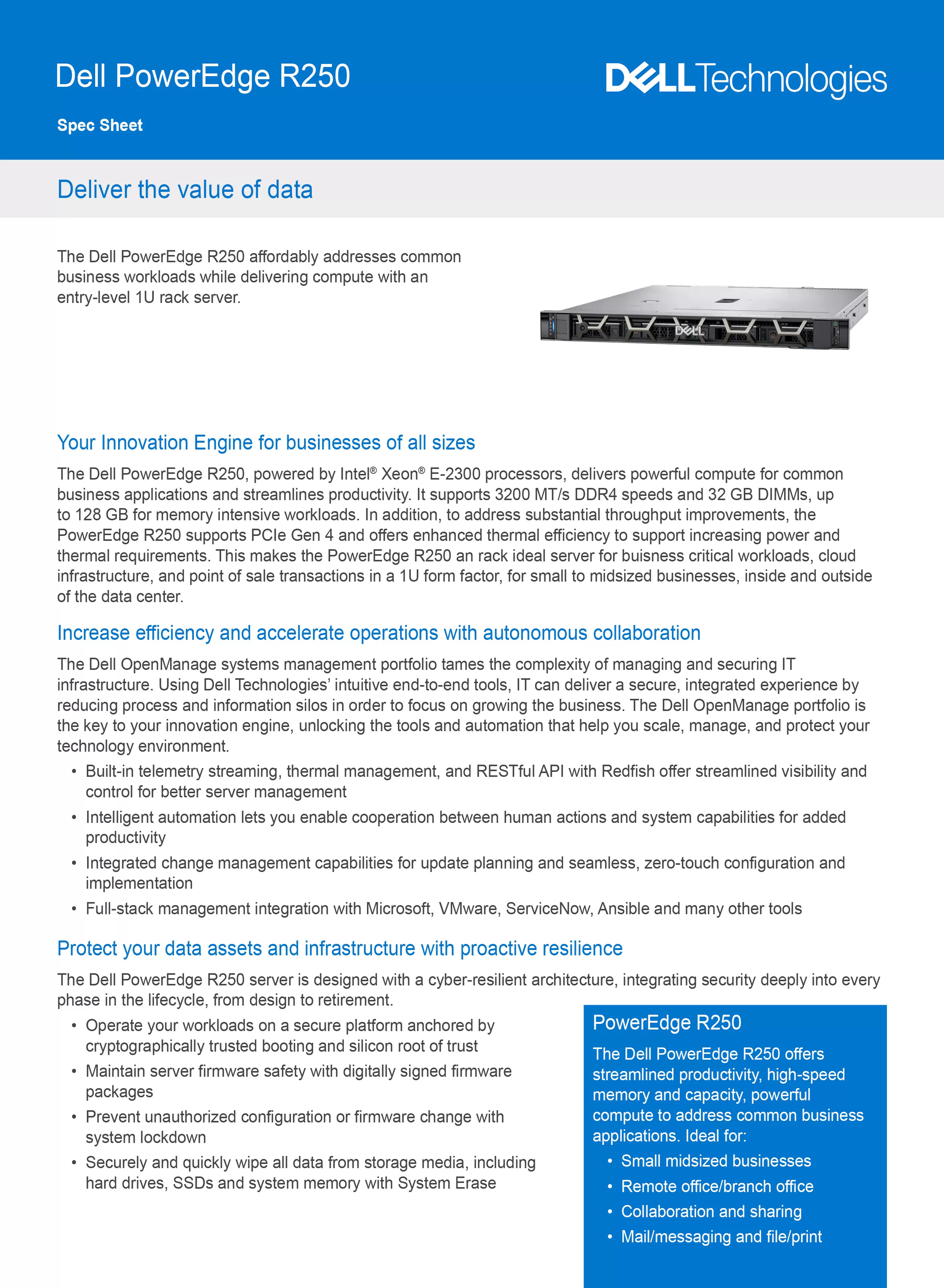 DELL 戴爾 PowerEdge R250 機架式伺服器