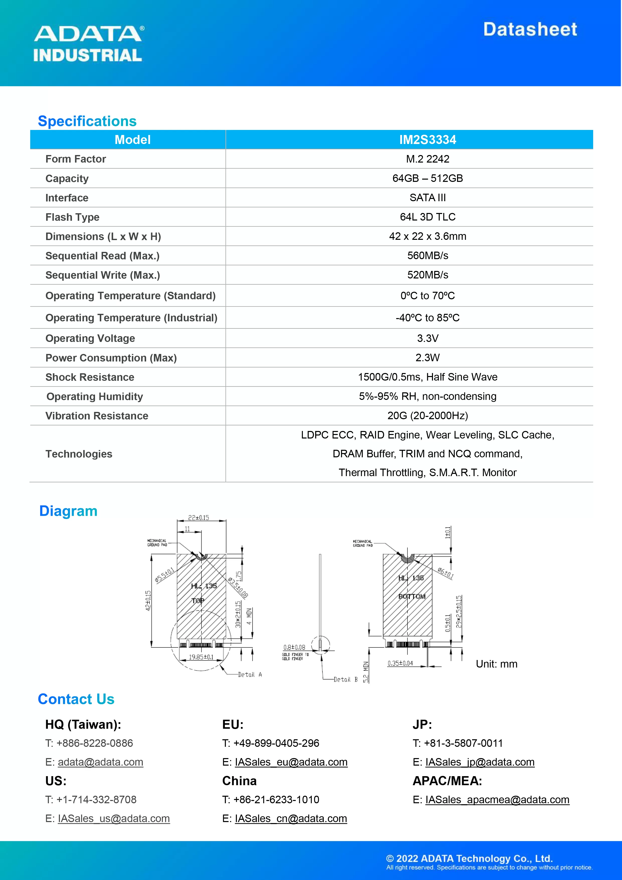 ADATA 威剛 IM2S3334 工業級 SATA SSD