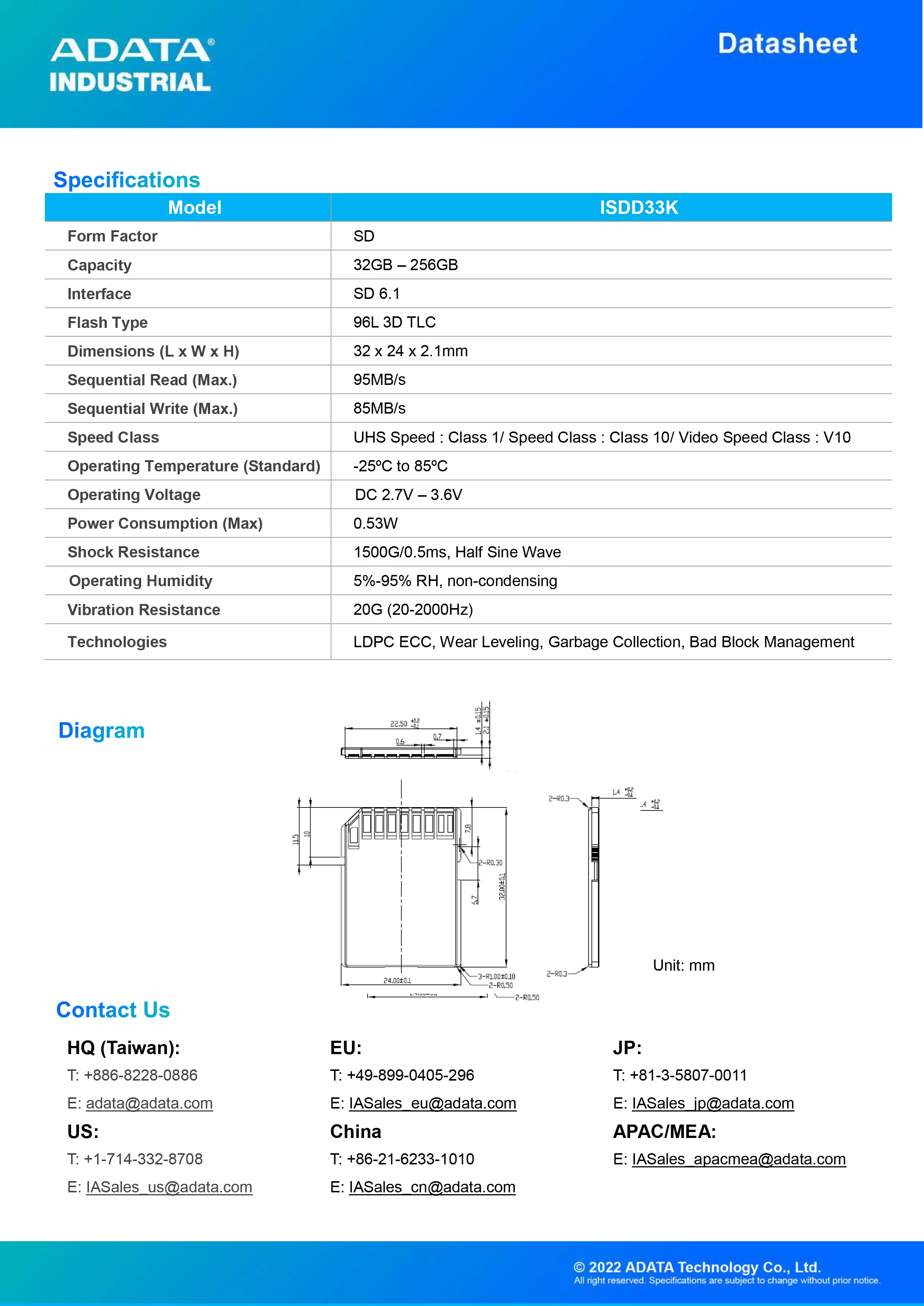 ADATA 威剛 ISDD33K 工業級 SD卡