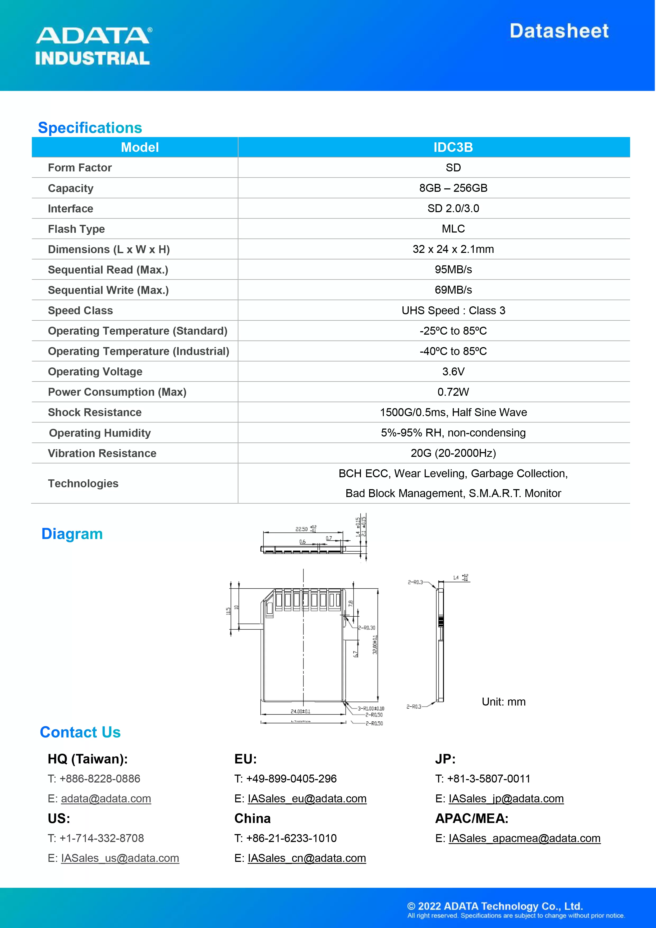 ADATA 威剛 IDC3B 工業級 SD卡