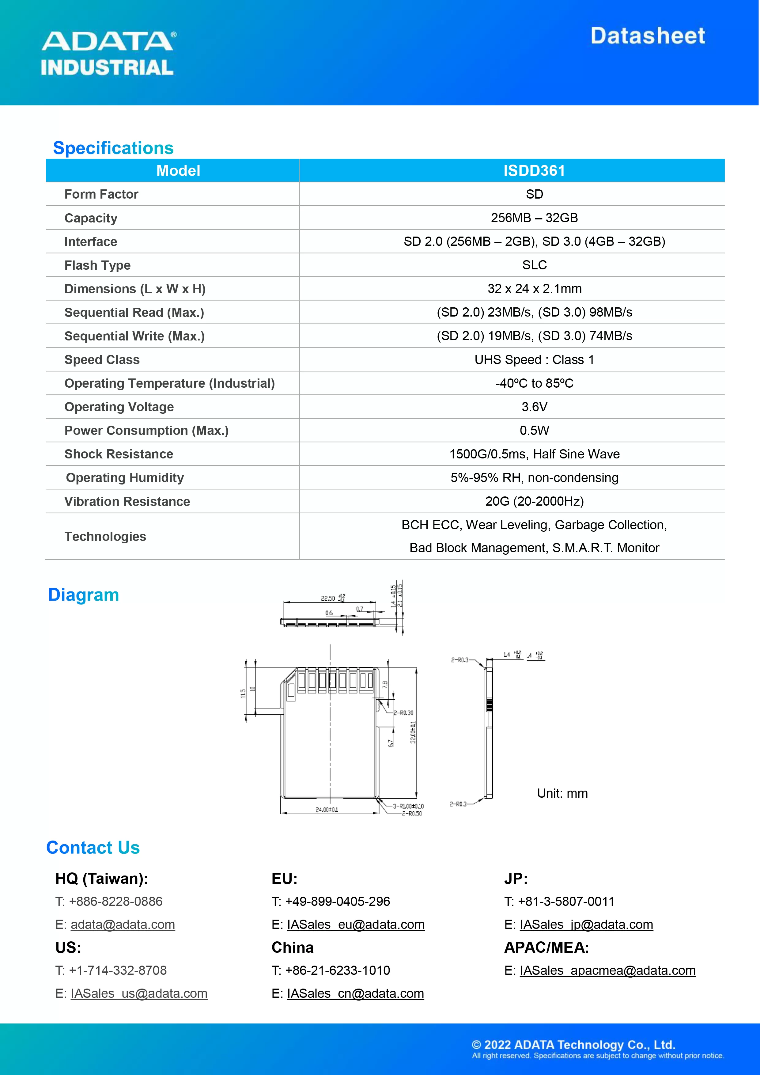 ADATA 威剛 ISDD361 工業級 SD卡