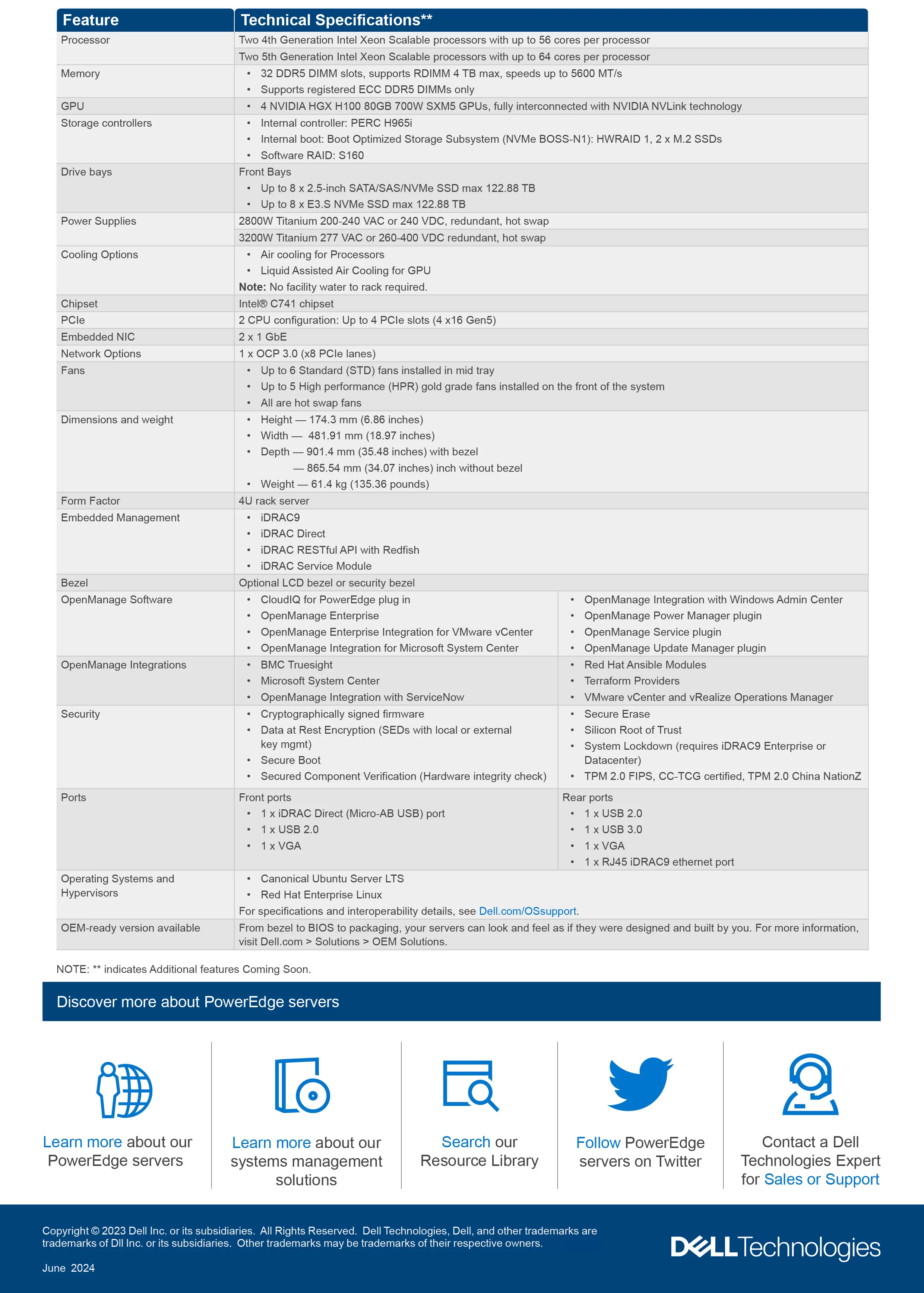 DELL 戴爾 PowerEdge XE8640 機架式 伺服器