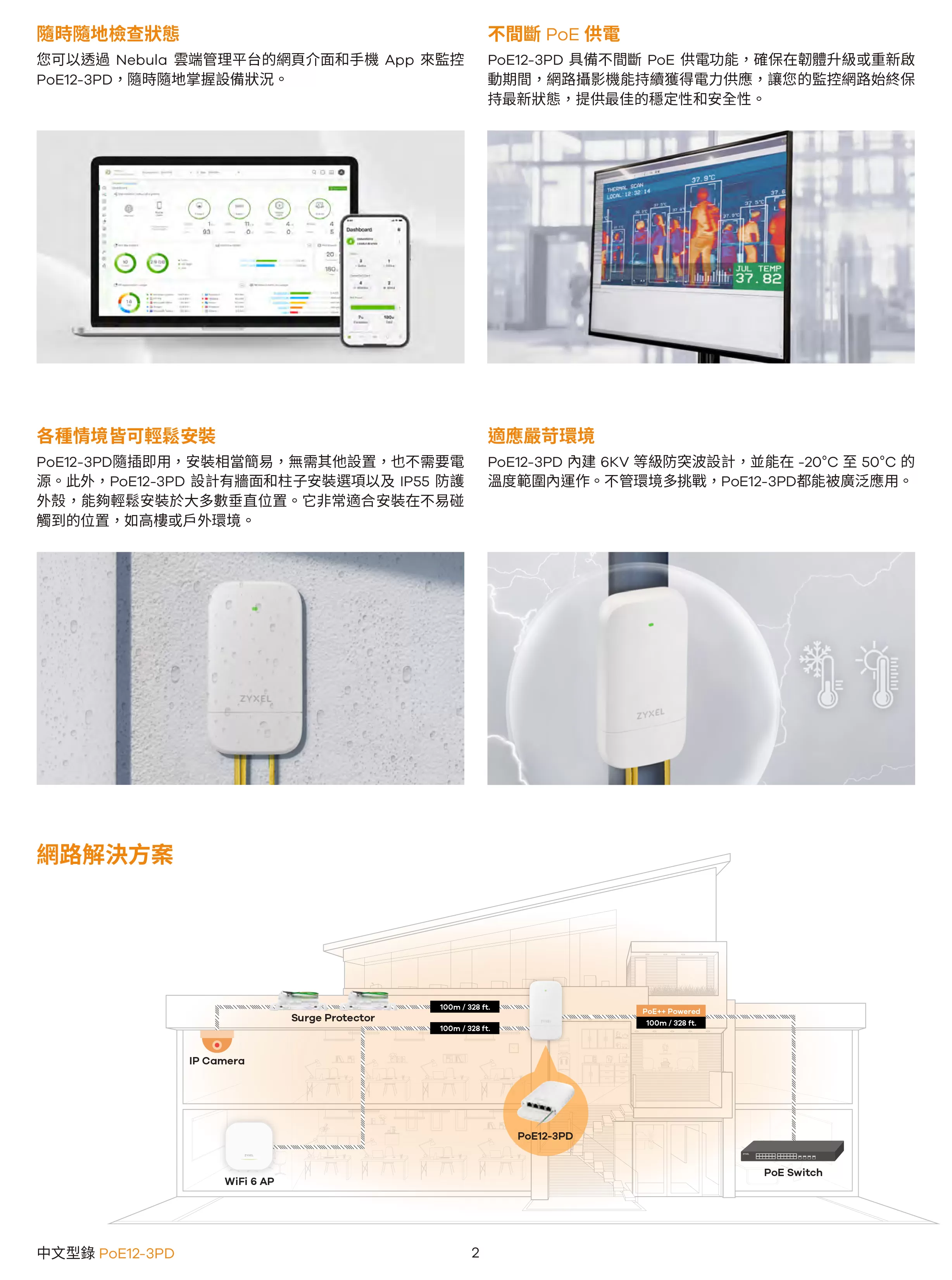 Zyxel 兆勤 PoE12-3PD 雲端戶外/室內PoE網路電源延伸器