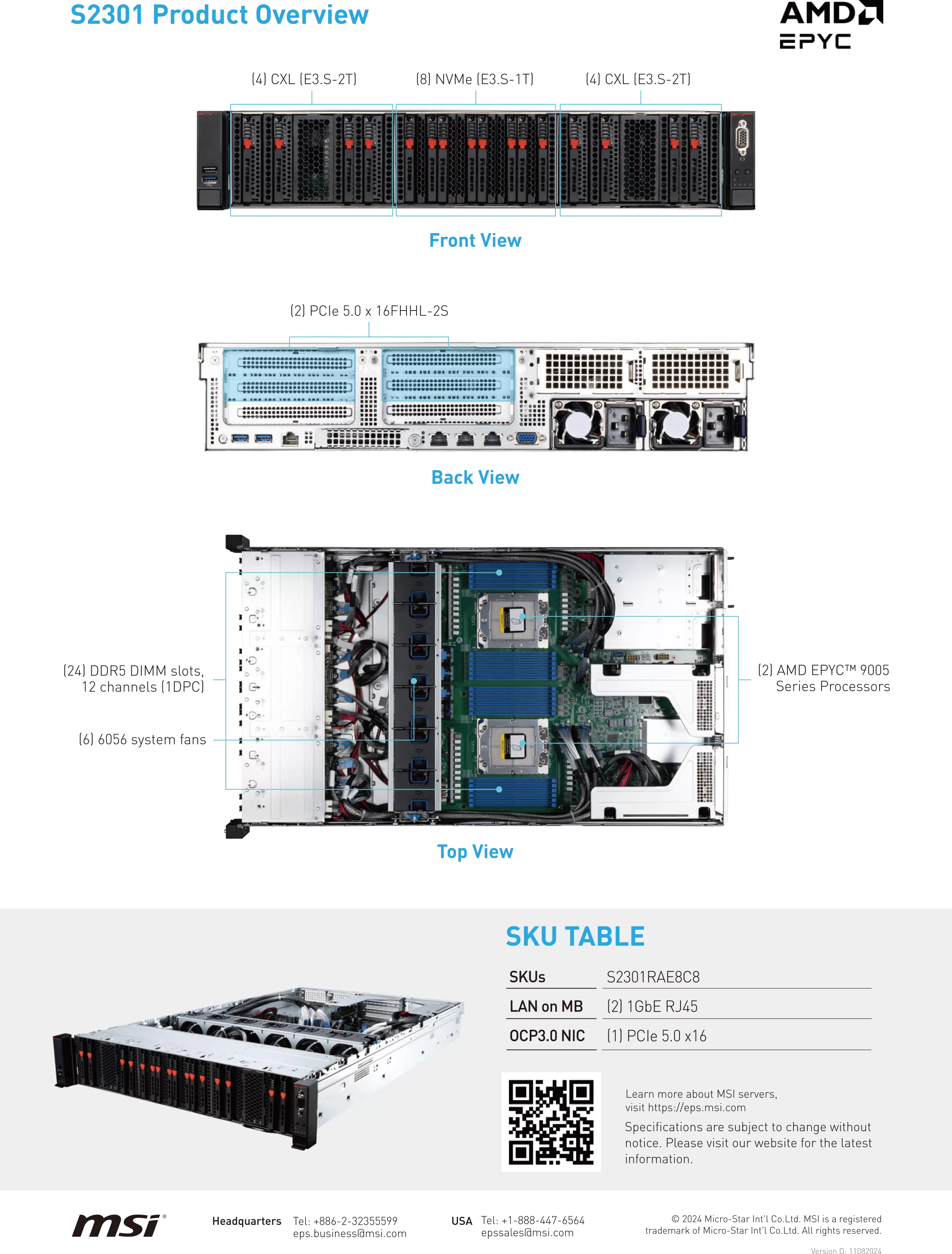 MSI 微星 S2301RAE8C8 (POC) 伺服器準系統