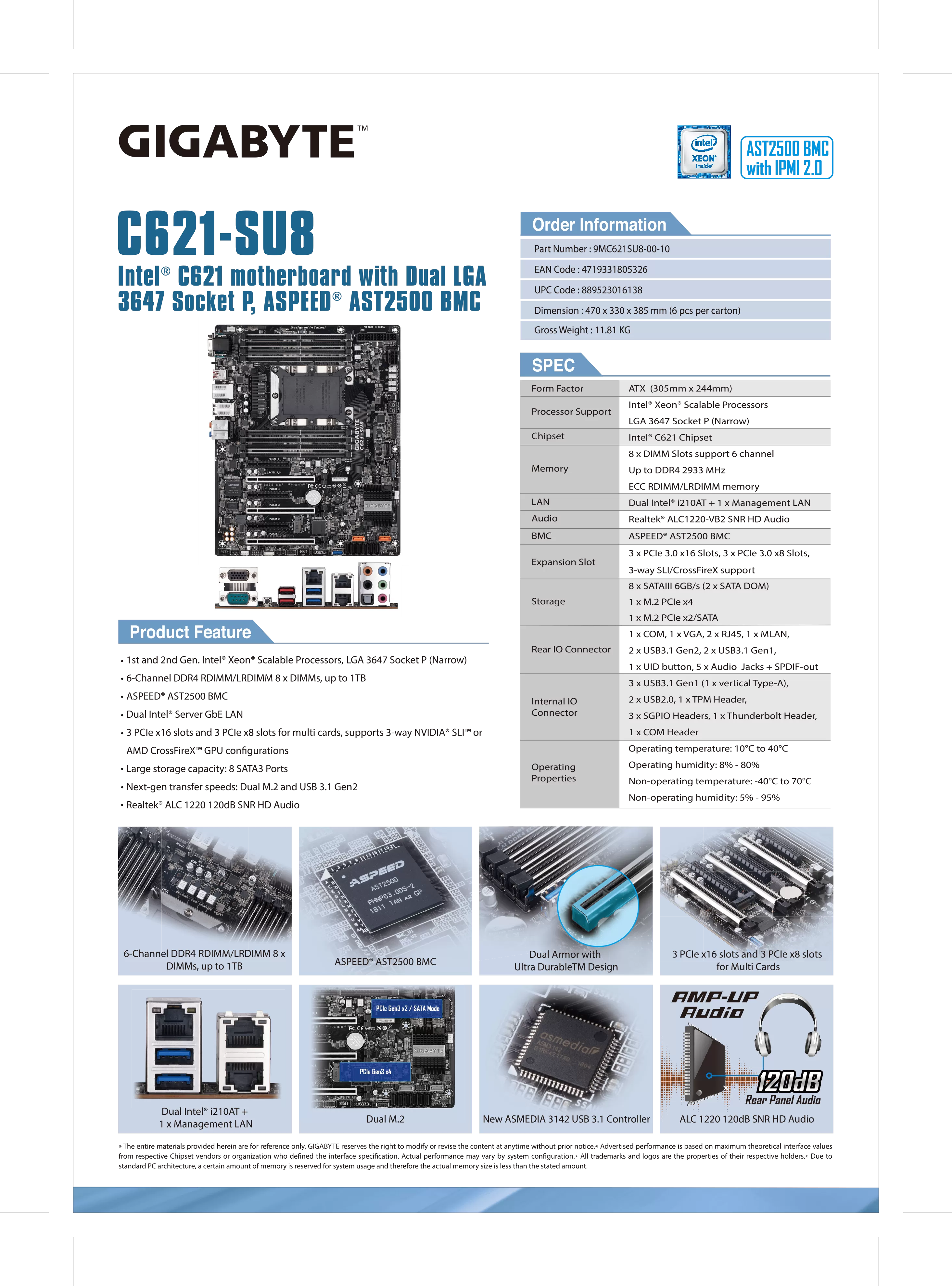 GIGABYTE 技嘉 Intel C621-SU8 伺服器主機板