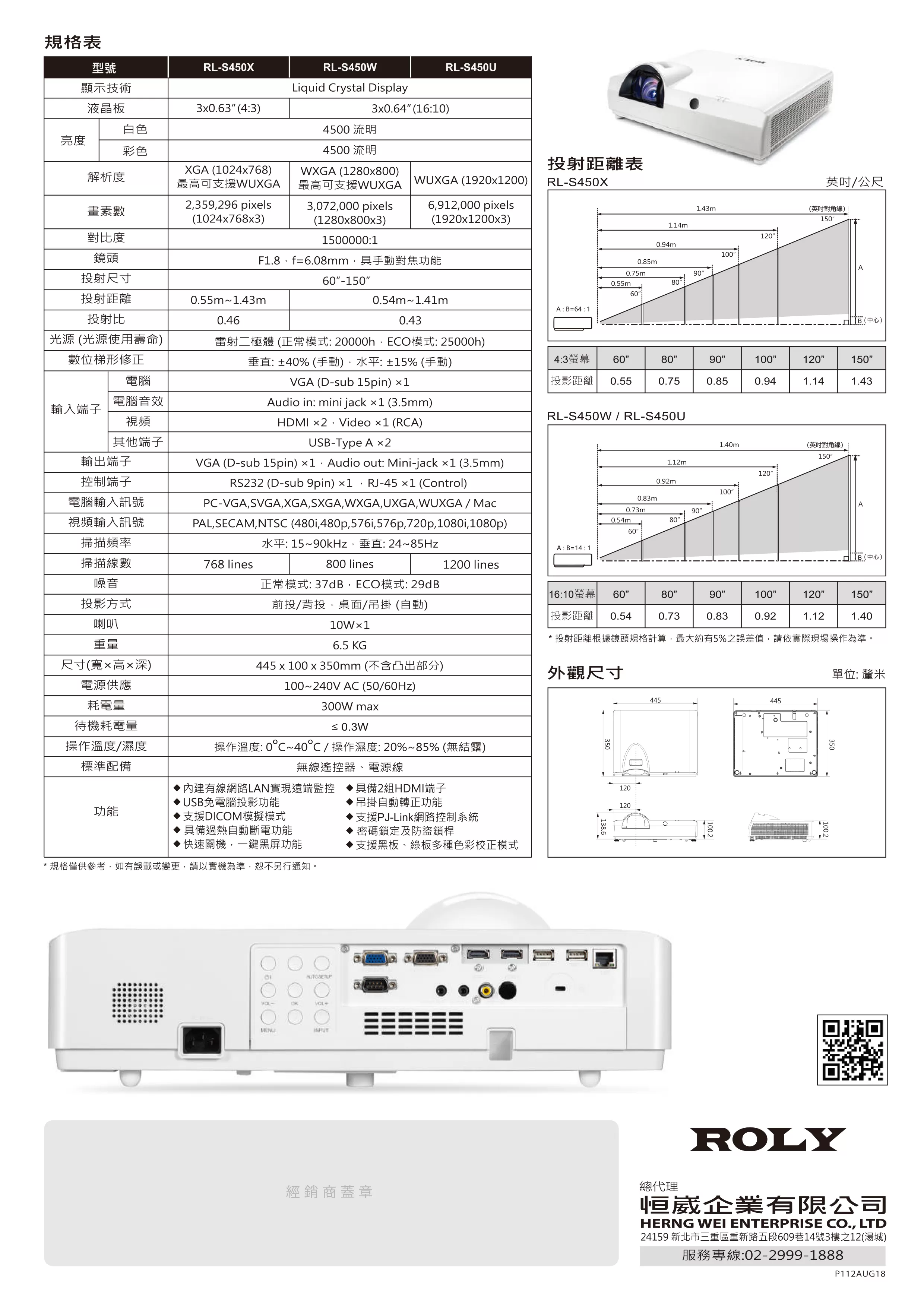 ROLY 樂麗 RL-S450U 雷射短焦投影機