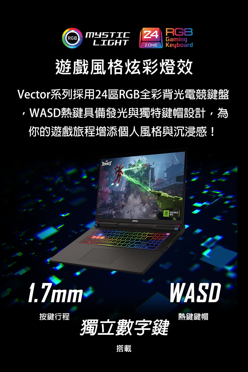 MSI 微星 Vector 17 HX AI Ultra 9處理器/RTX 5070 Ti 12GB晶片 入門電競筆電