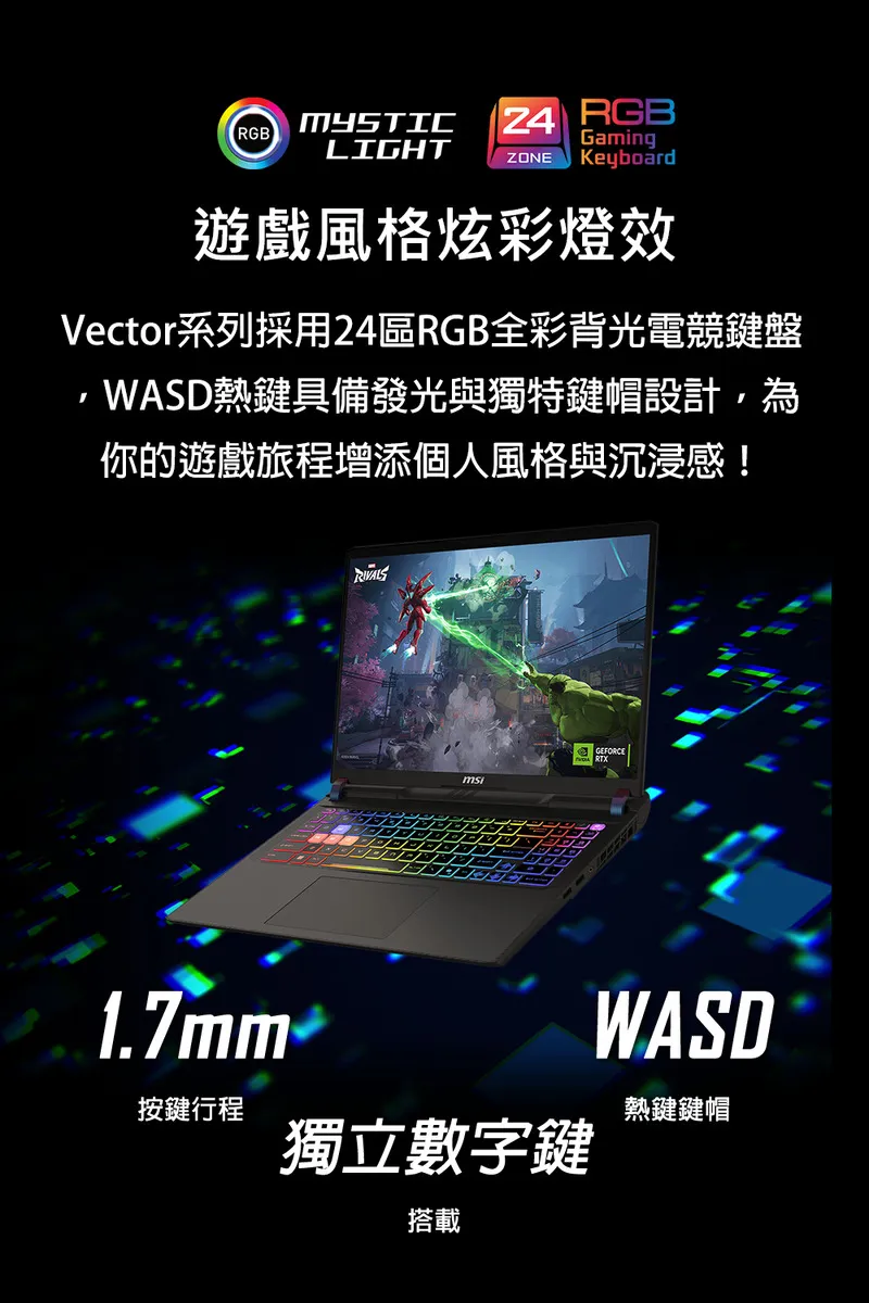 MSI 微星 Vector 16 HX AI Intel Core Ultra 9 處理器/NVIDIA RTX 5070 Ti 12GB 電競筆電