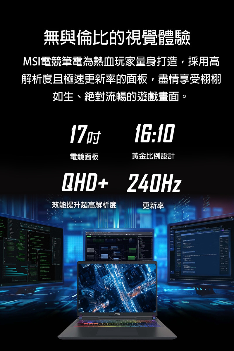 MSI 微星 Vector 17 HX AI Ultra 9處理器/RTX 5070 Ti 12GB晶片 入門電競筆電