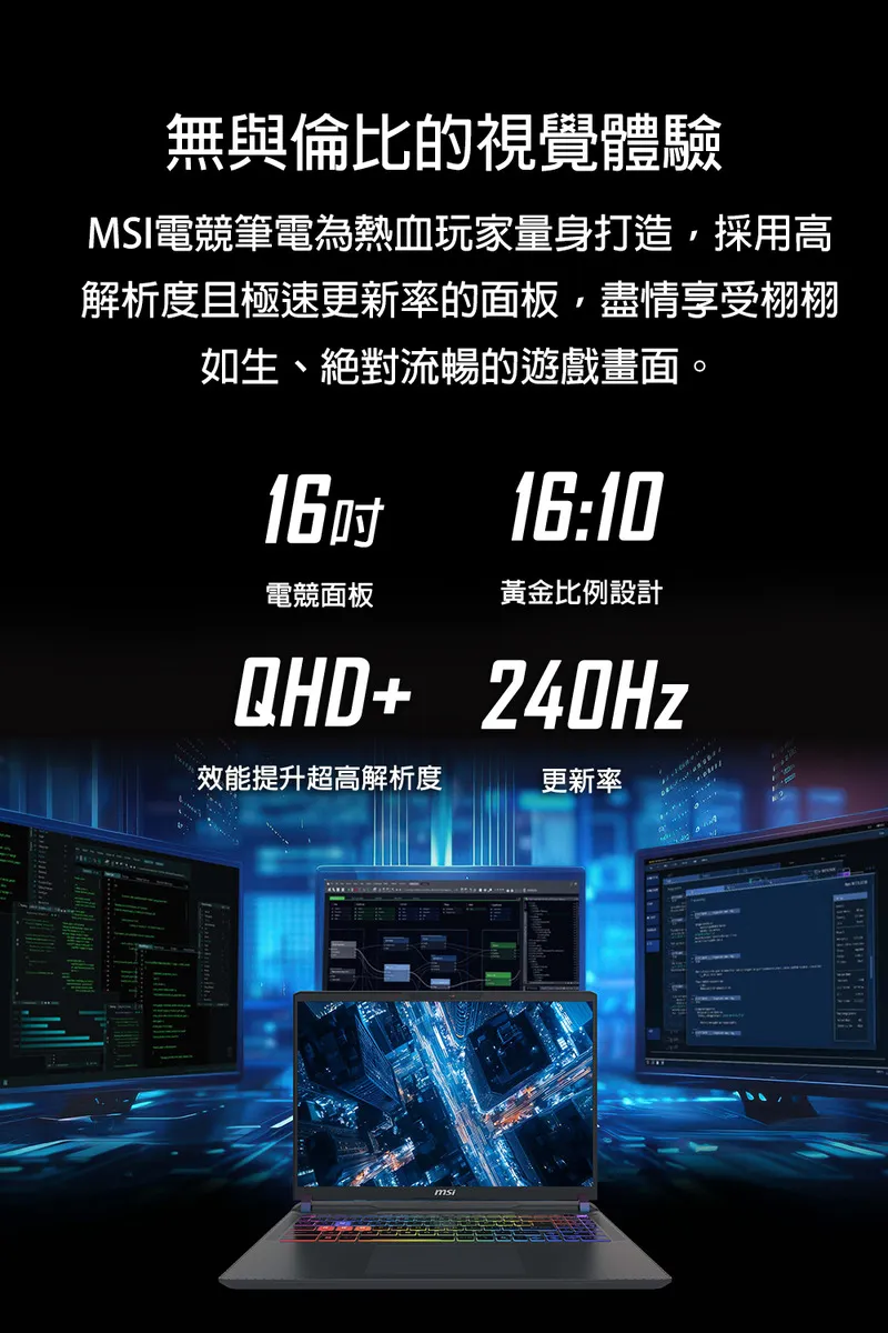 MSI 微星 Vector 16 HX AI Intel Core Ultra 9 處理器/NVIDIA RTX 5070 Ti 12GB 電競筆電