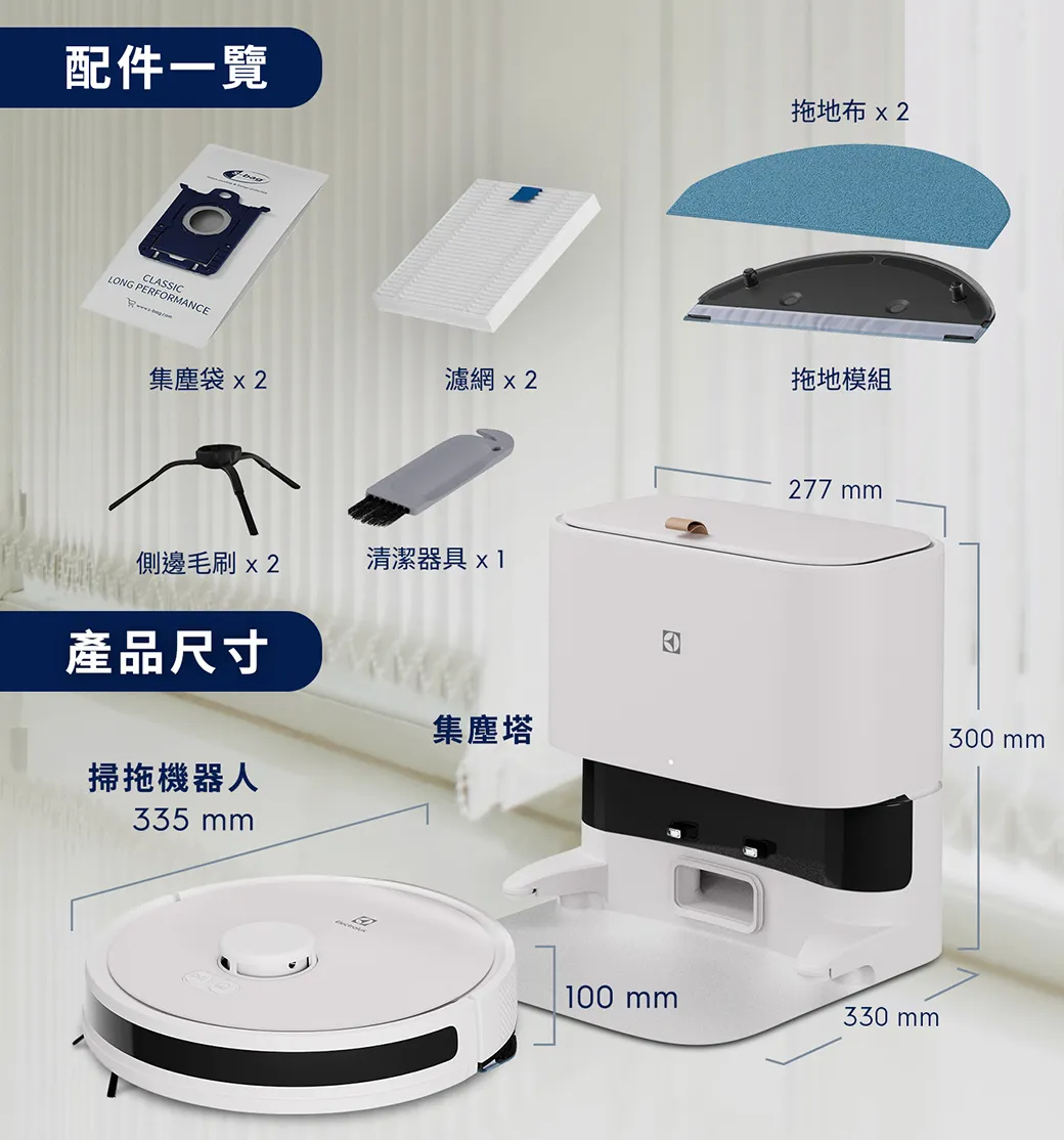 Electrolux 伊萊克斯 EFR71222DS 極適家居700 自動除塵掃拖機器人 (柔霧白)