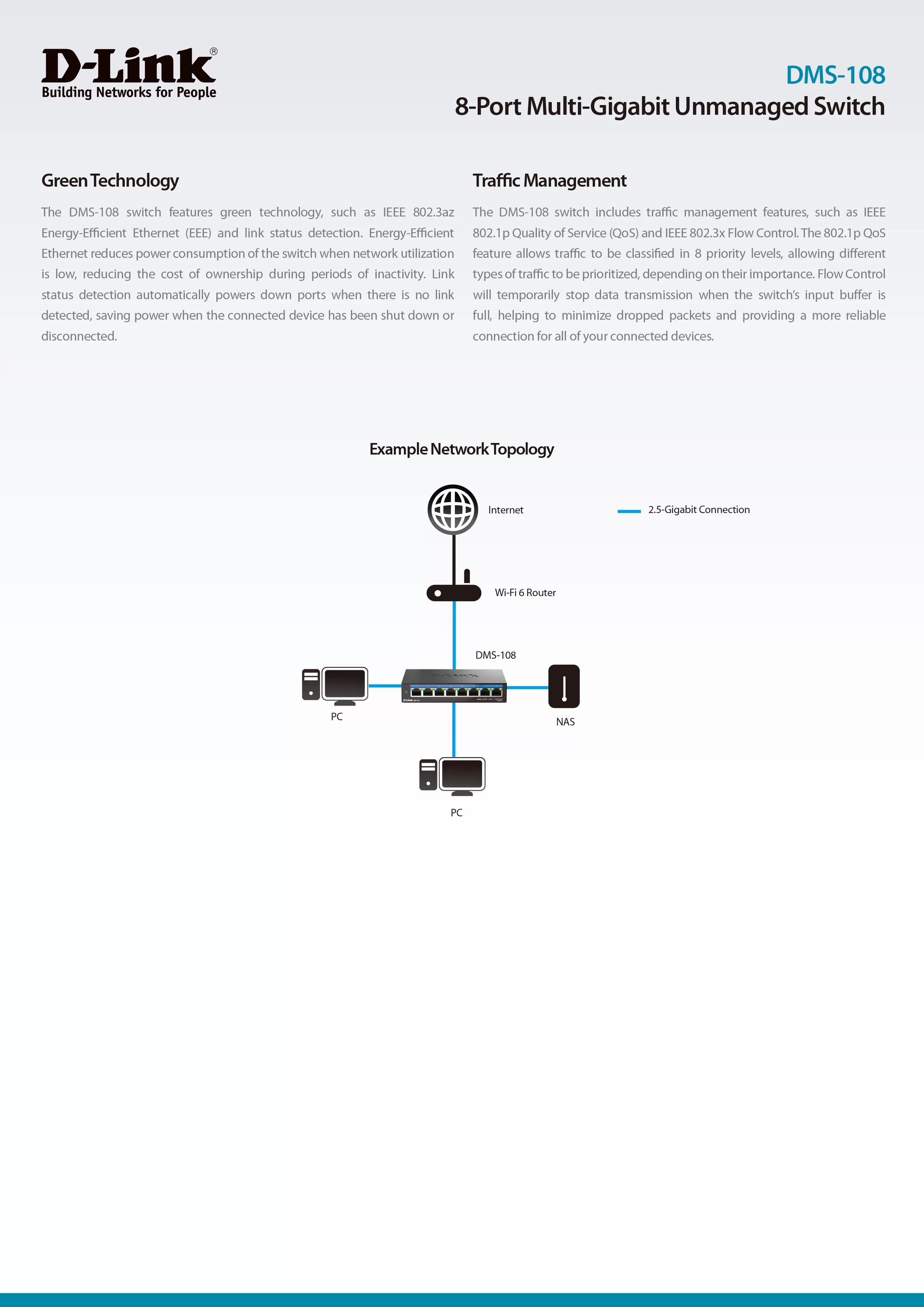 D-Link 友訊 DMS-108 8埠無網管Multi-Gigabit多網速交換器