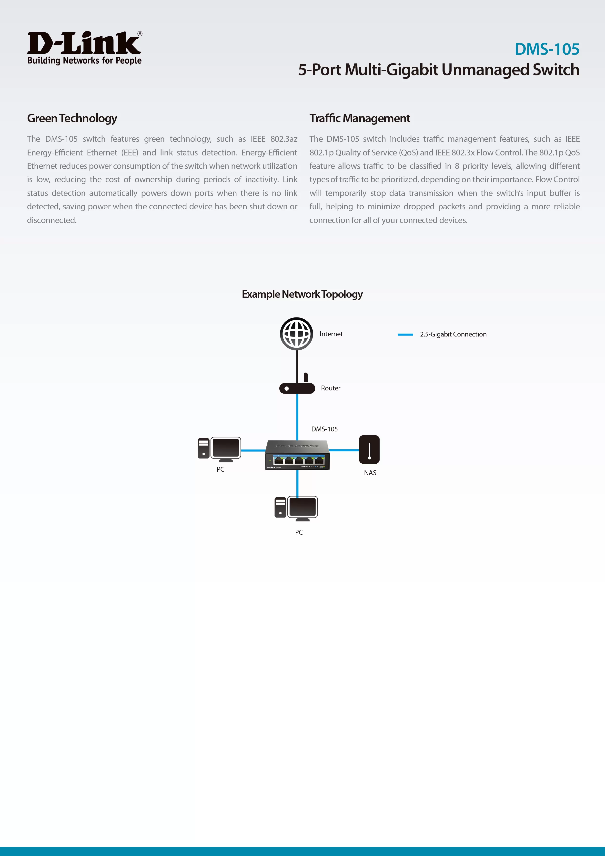 D-Link 友訊 DMS-105 5埠無網管Multi-Gigabit多網速交換器