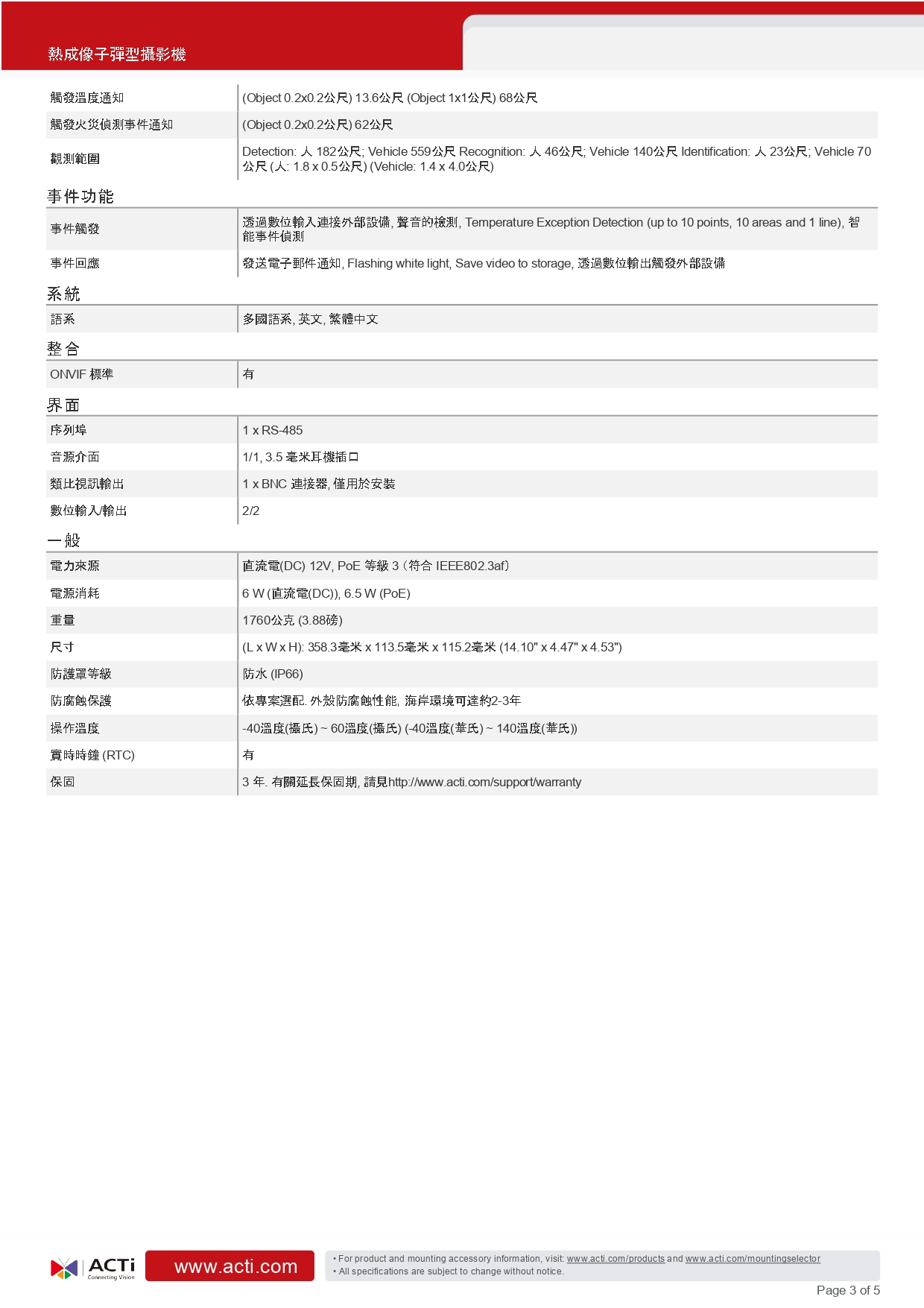 ACTi 建騰創達科技 VMGB-359熱感應子彈型攝影機(400萬畫素),實際價格以報價為主,U52190022,ACTi建騰創達科技VMGB-359熱感應子彈型攝影機(400萬畫素),原廠保固,大量採購歡迎洽詢