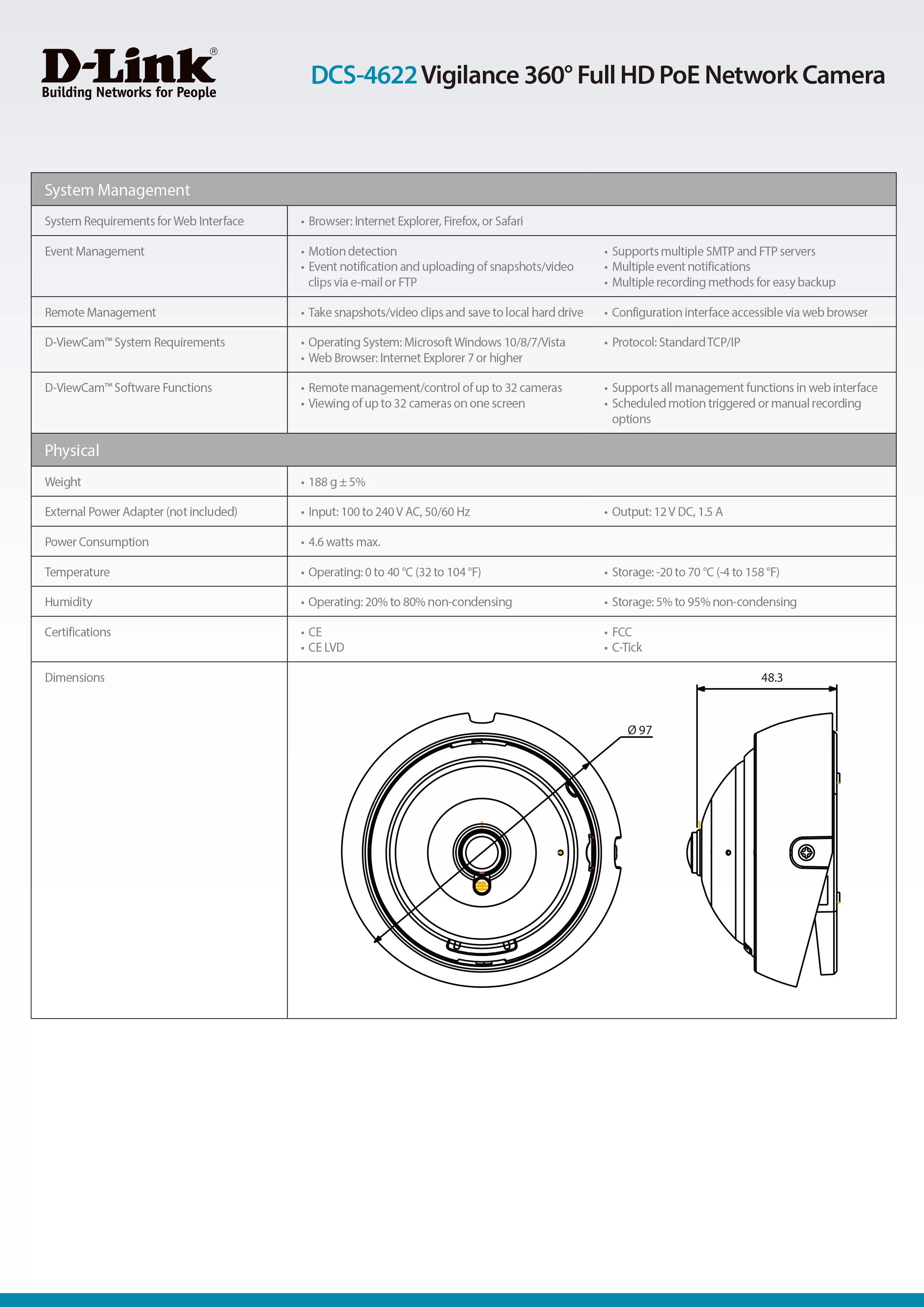 D-Link 友訊 DCS-4622 3百萬畫素360∘魚眼網路攝影機