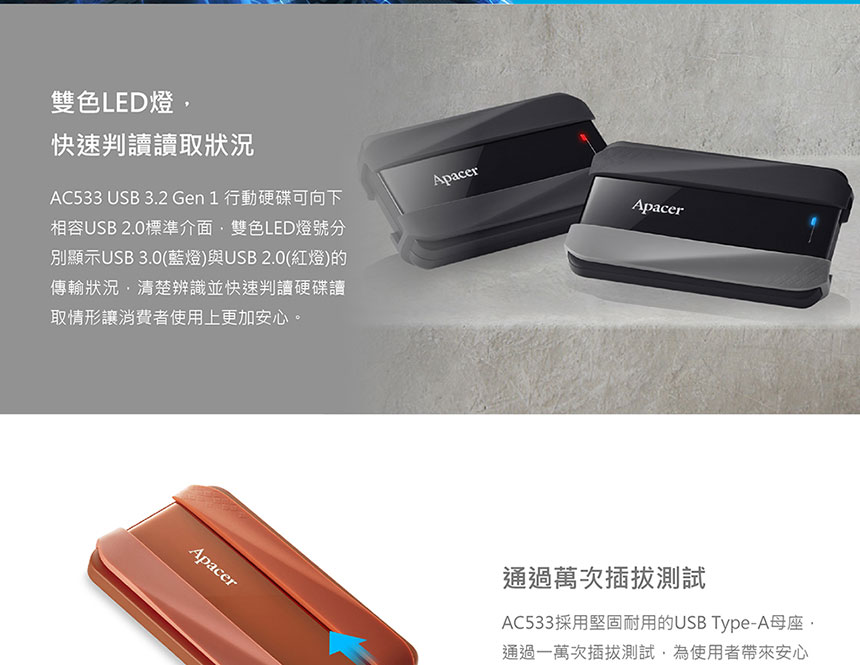 Apacer AC533 2.5"防護型硬碟-黑 (for TW only),實際價格以報價為主,U52290019,ApacerAC5332.5"防護型硬碟-黑(forTWonly),原廠保固,台灣精品