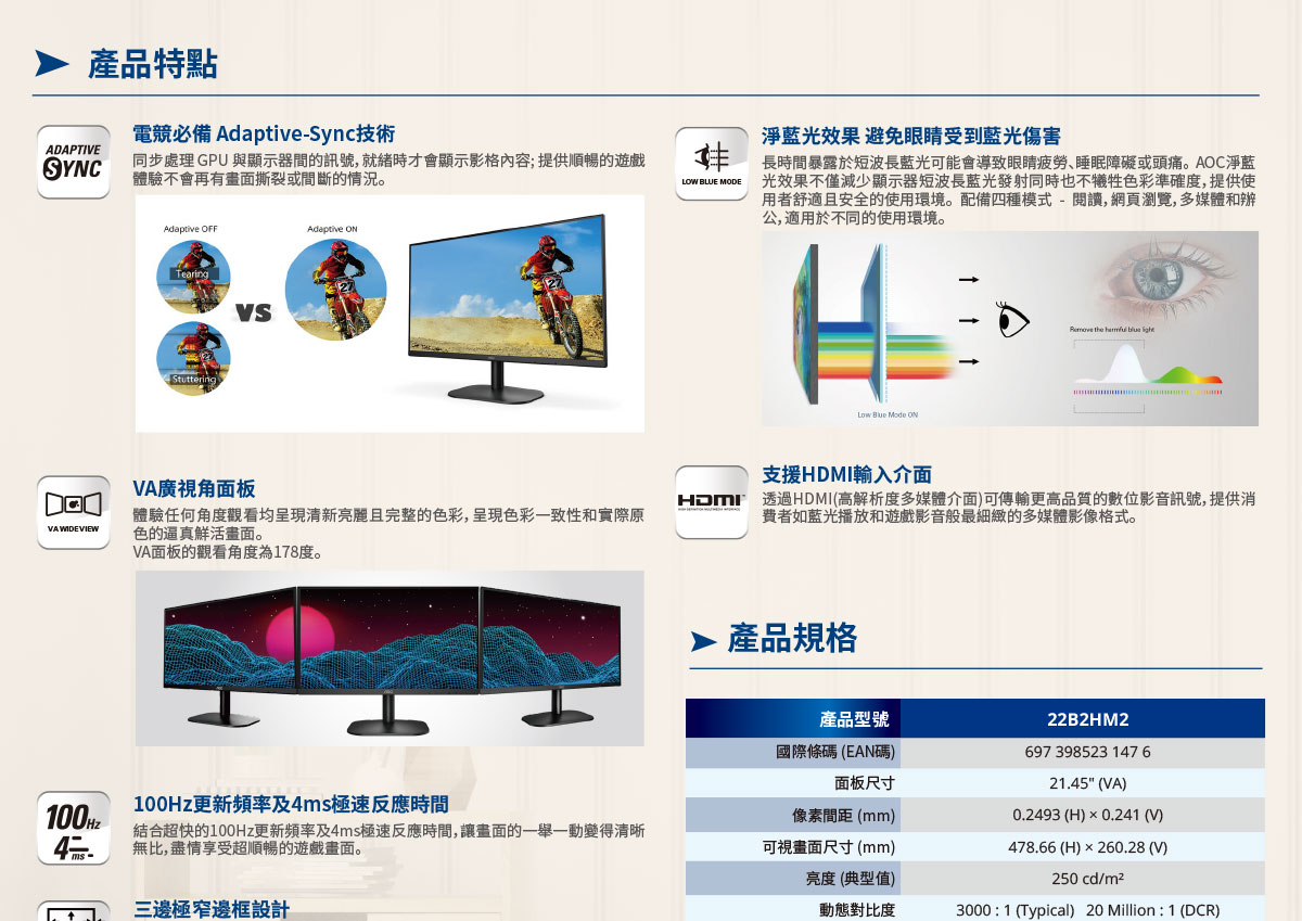 AOC 27B2HM2 27"  窄邊框廣視角顯示器