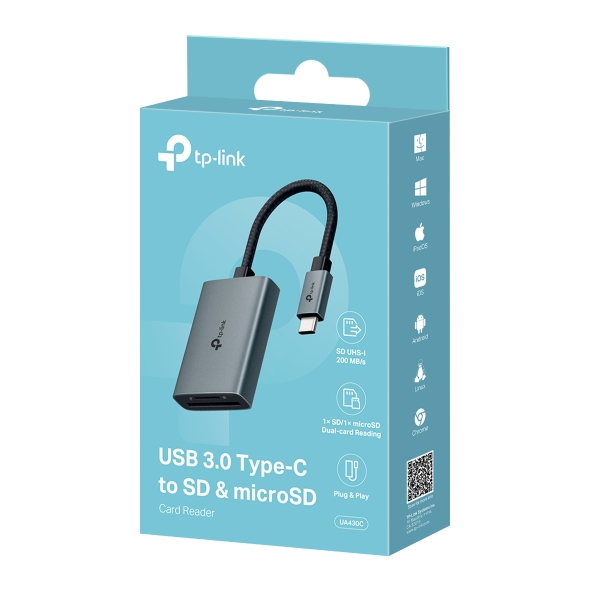 TP-Link UA430C USB 3.0 Type-C to SD & microSD 3.0 讀卡器,U52570050,TP-LinkUA430CUSB3.0Type-CtoSD&microSD3.0讀卡器,原廠保固,大量採購歡迎洽詢,品質保證