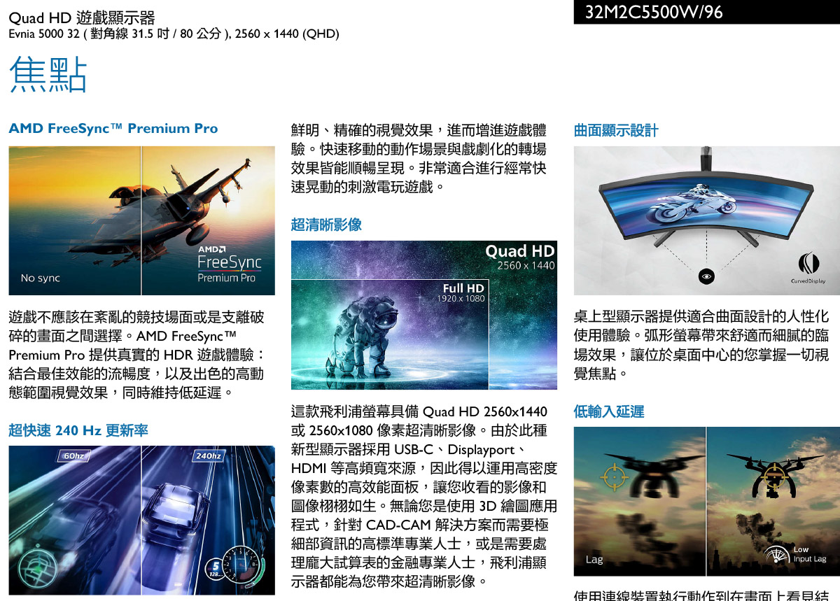 PHILIPS 32M2C5500W遊戲顯示器