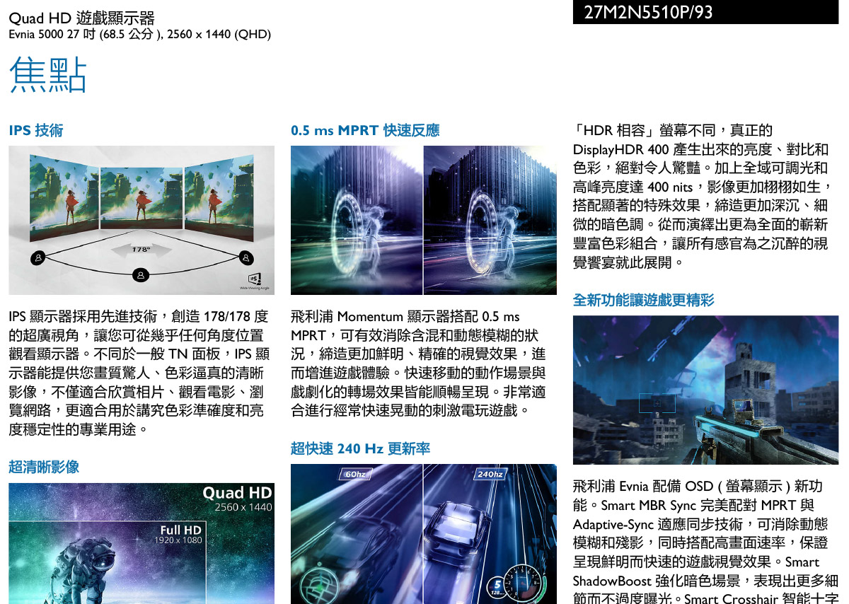 PHILIPS 27M2N5511P遊戲顯示器