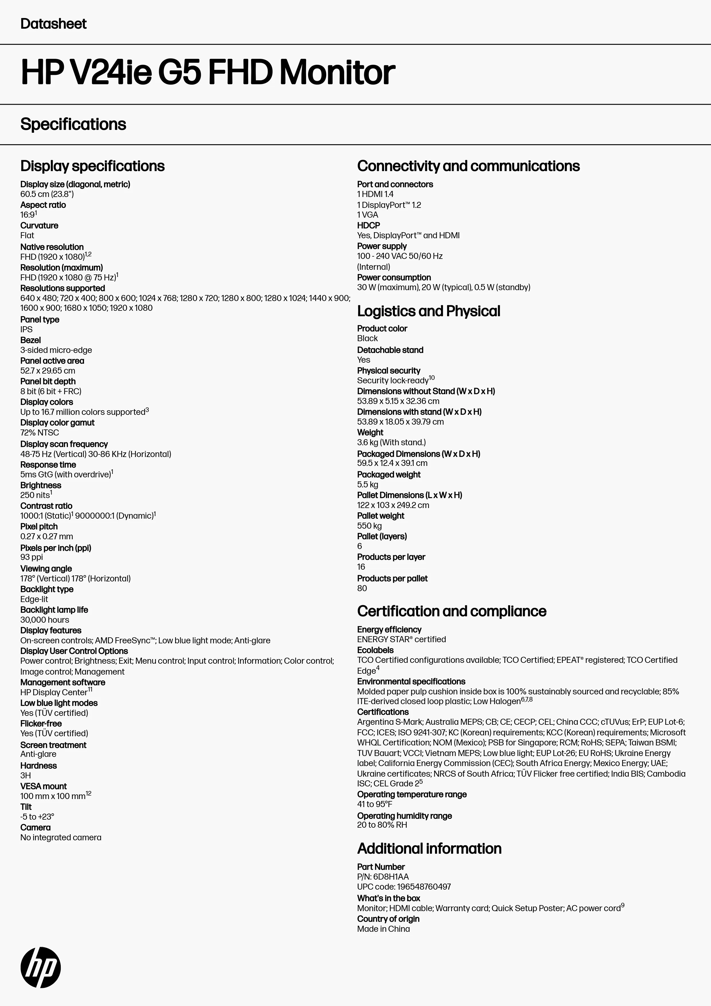 HP 惠普 V24ie G5 FHD 顯示器 (6D8H1AA),實際價格以報價為主,6D8H1AA,HP惠普V24ieG5FHD顯示器(6D8H1AA),原廠保固,大量採購歡迎洽詢