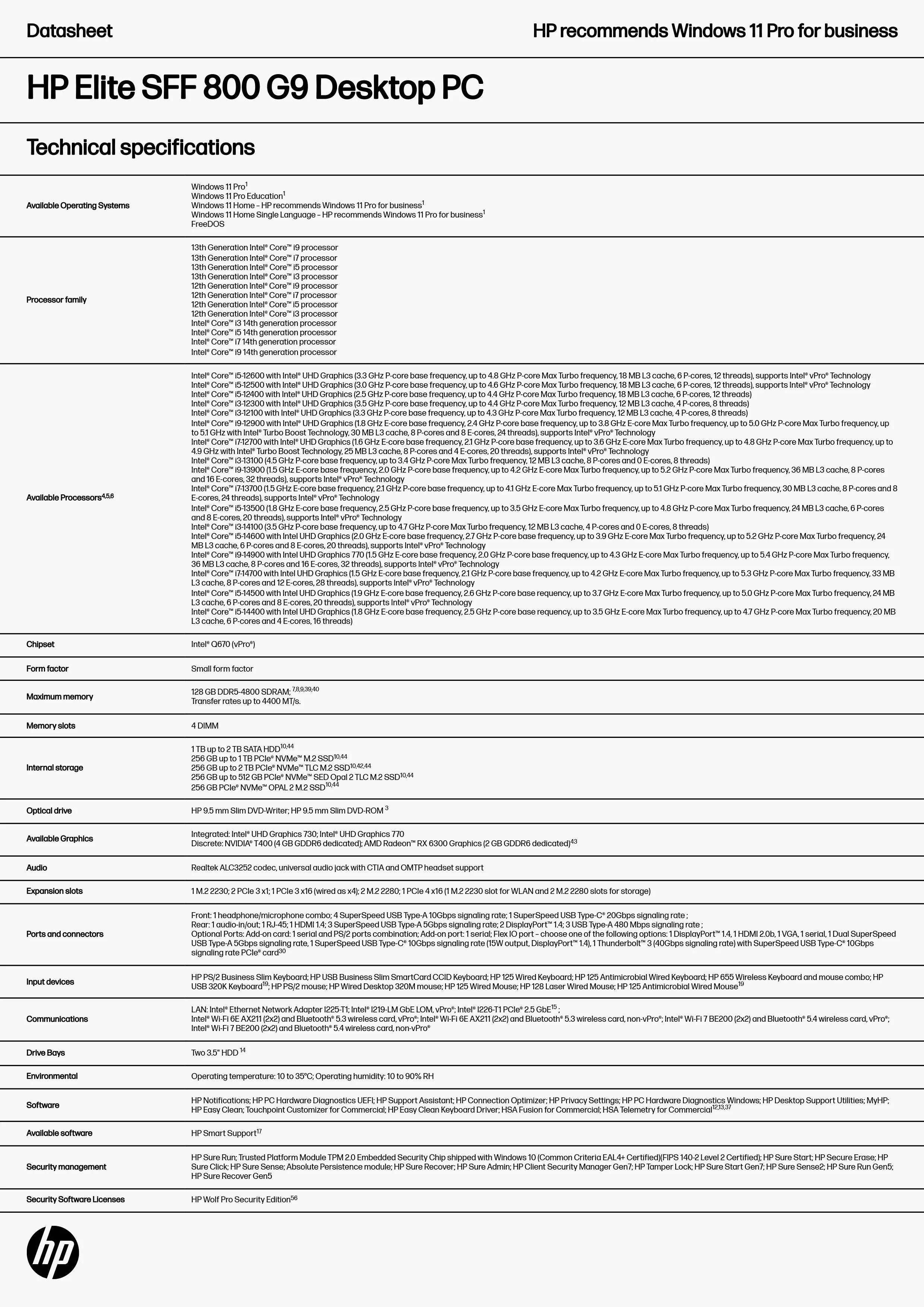 HP 惠普 Elite SFF 800 G9 桌上型電腦 (823C9PA)