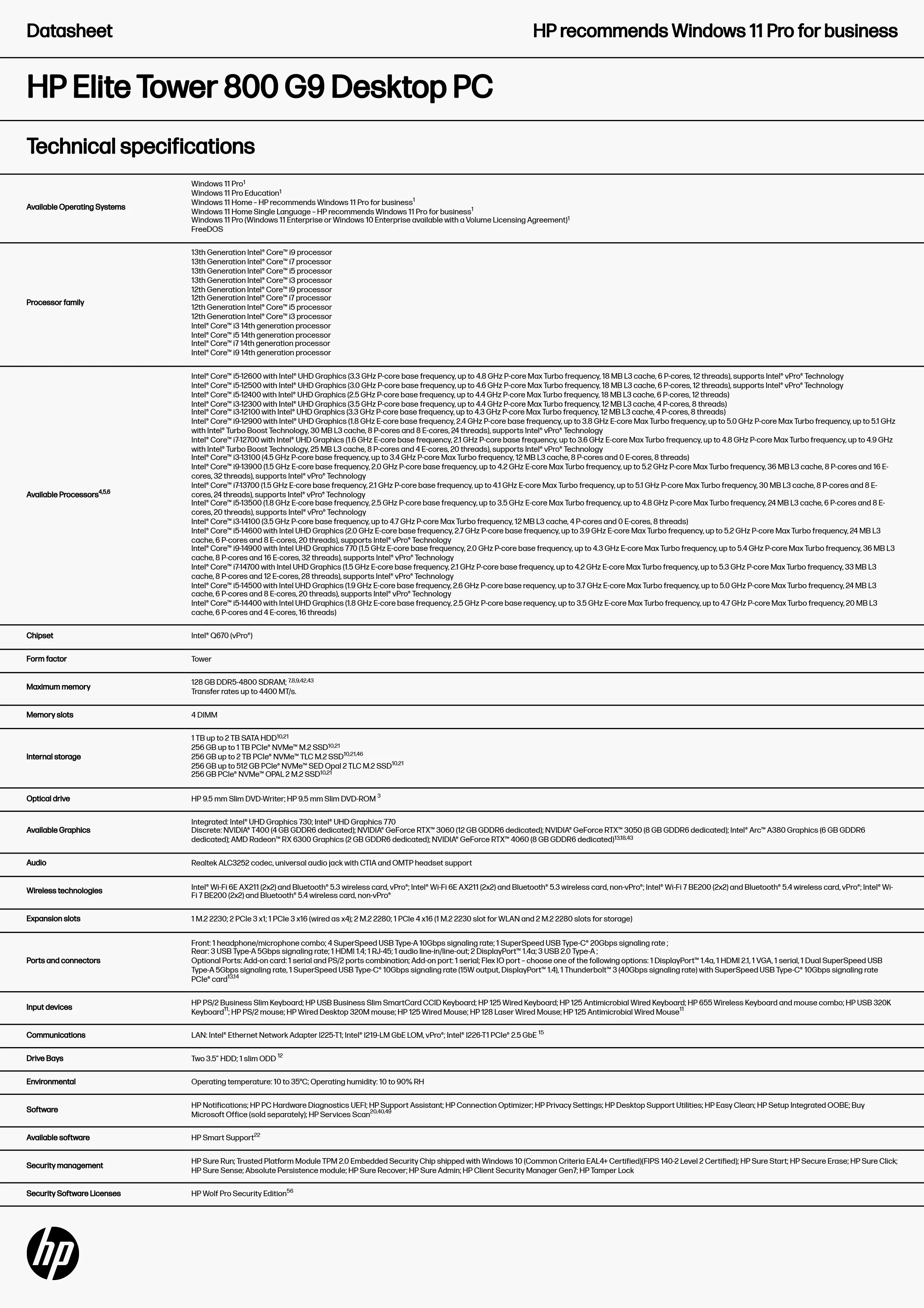 HP 惠普 Elite 直立式 800 G9 桌上型電腦 (9U8B6PA)