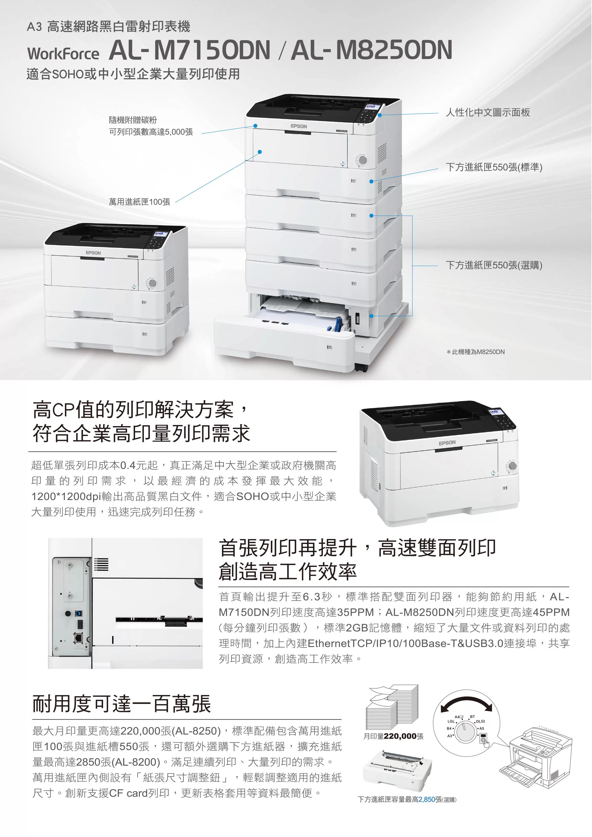 Epson 愛普生 M8250DN A3高速網路黑白雷射印表機