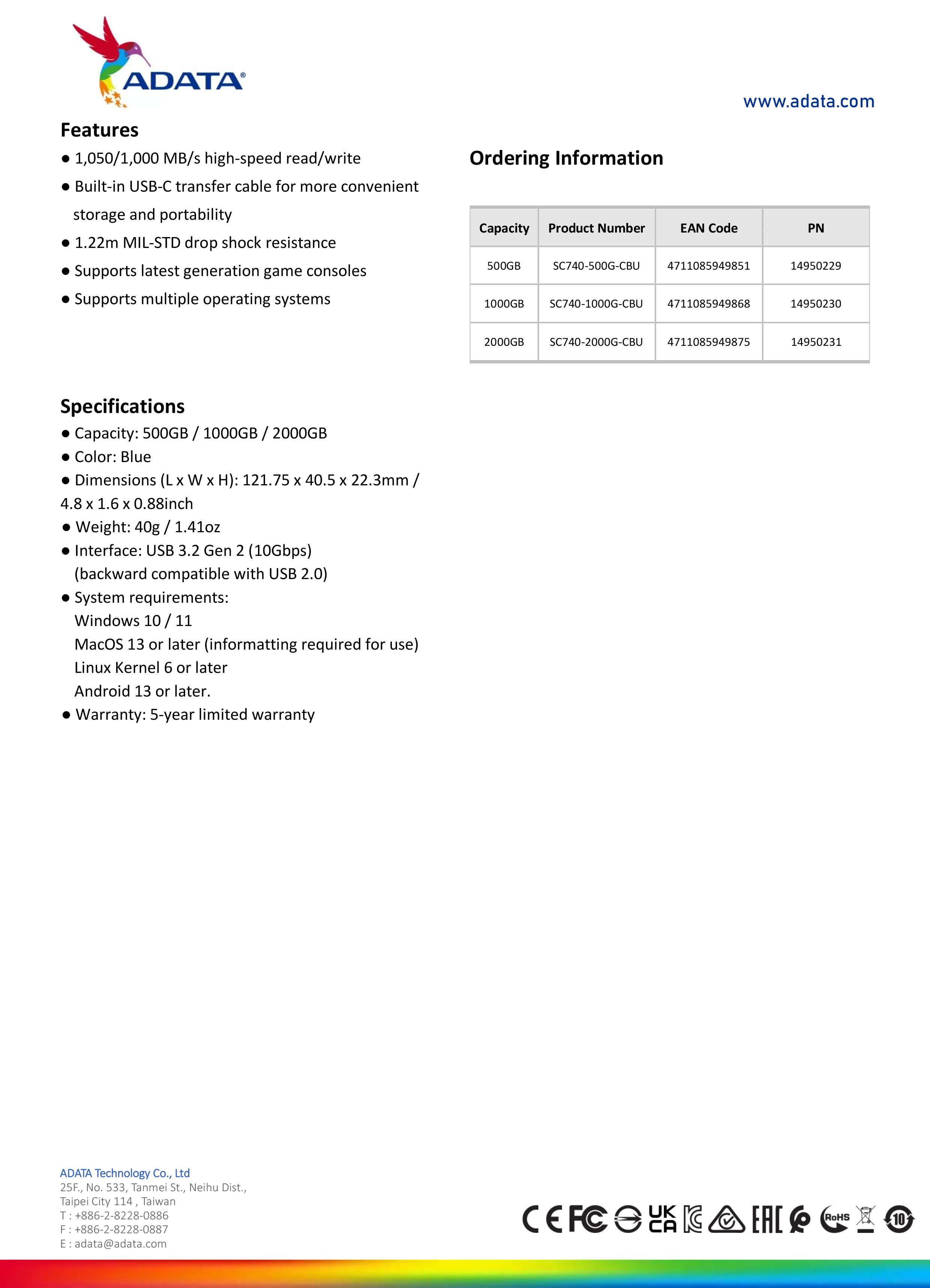 ADATA 威剛 SC740 外接式固態硬碟