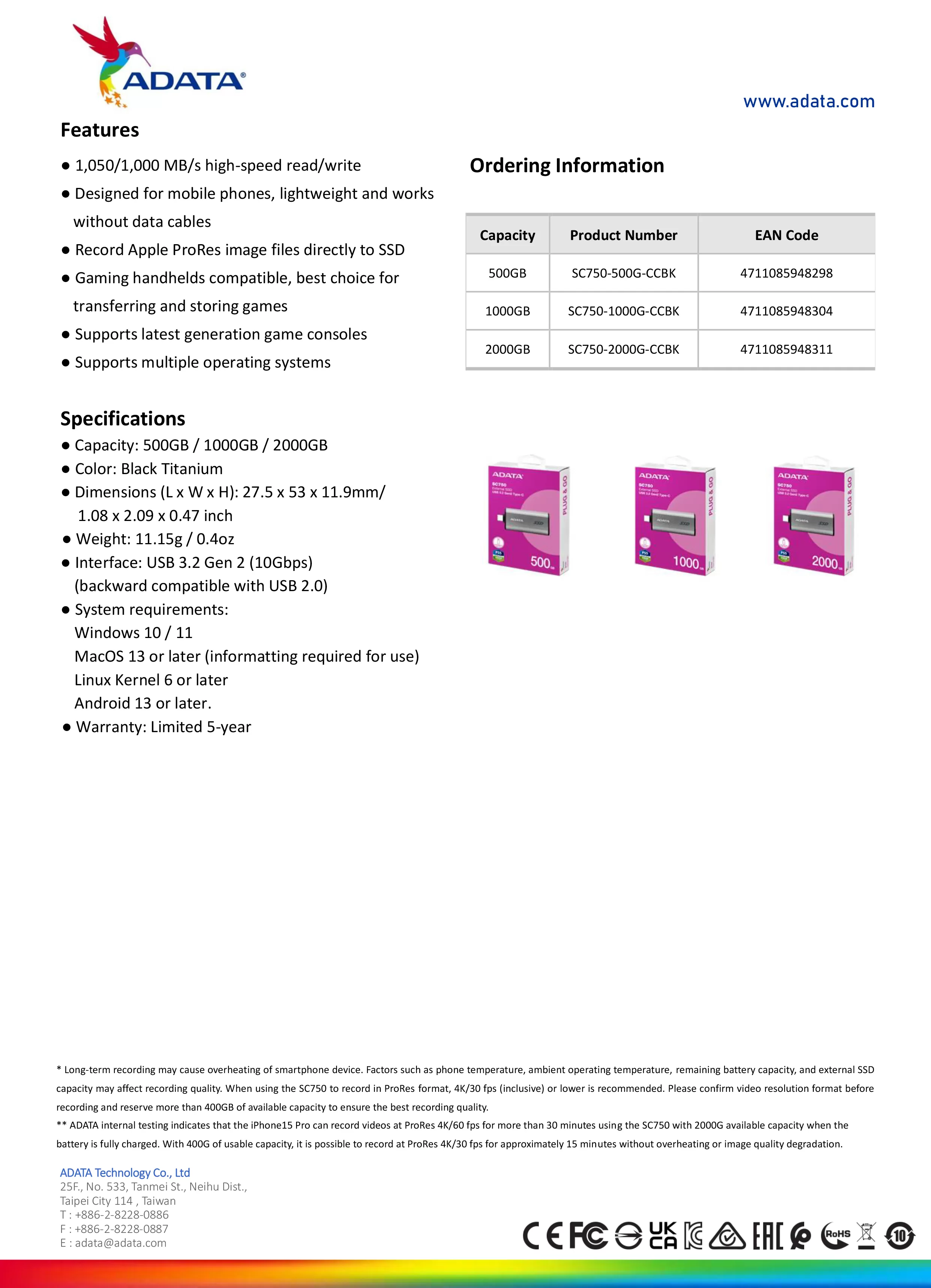 ADATA 威剛 SC750 外接式固態硬碟
